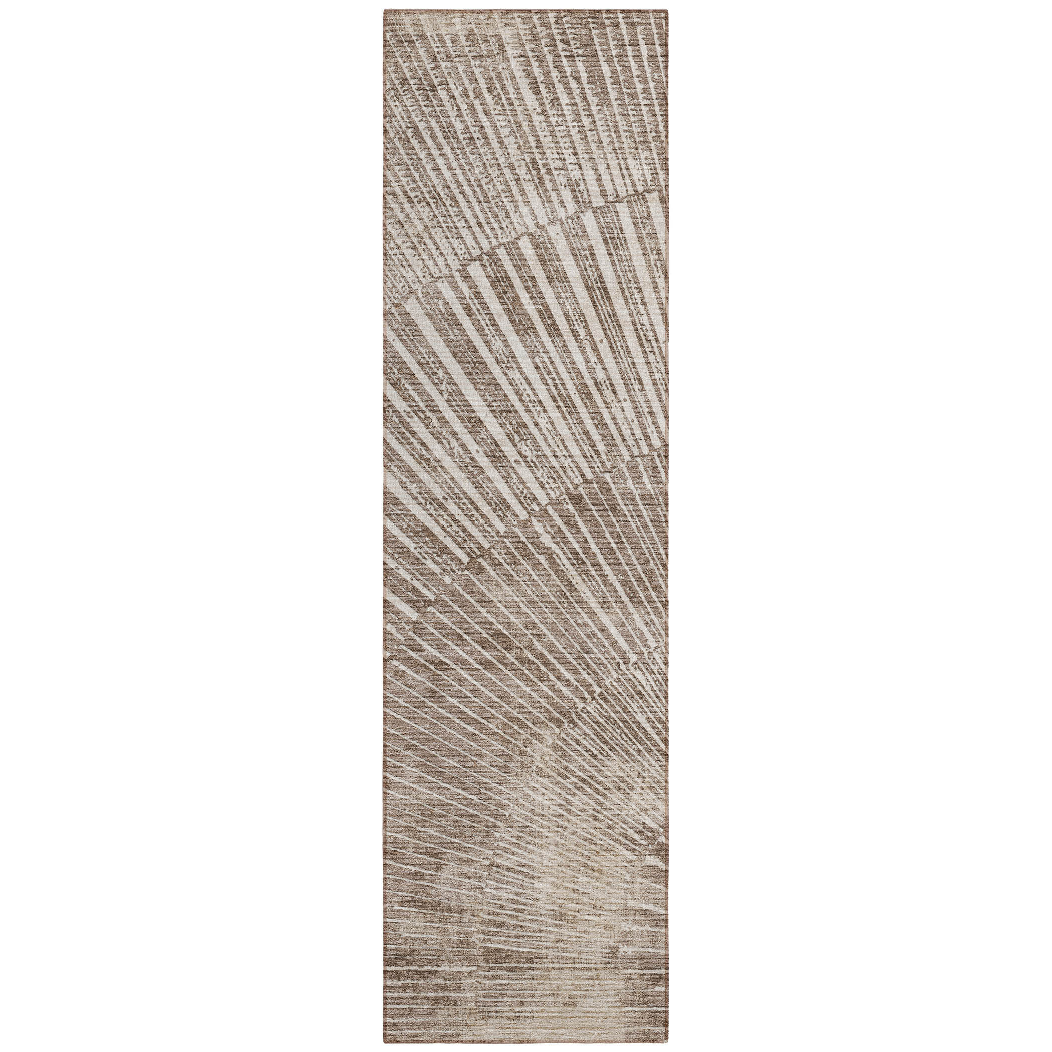 8' Runner Taupe and Ivory Abstract Washable Non Skid Indoor Outdoor Runner Rug - Image 3