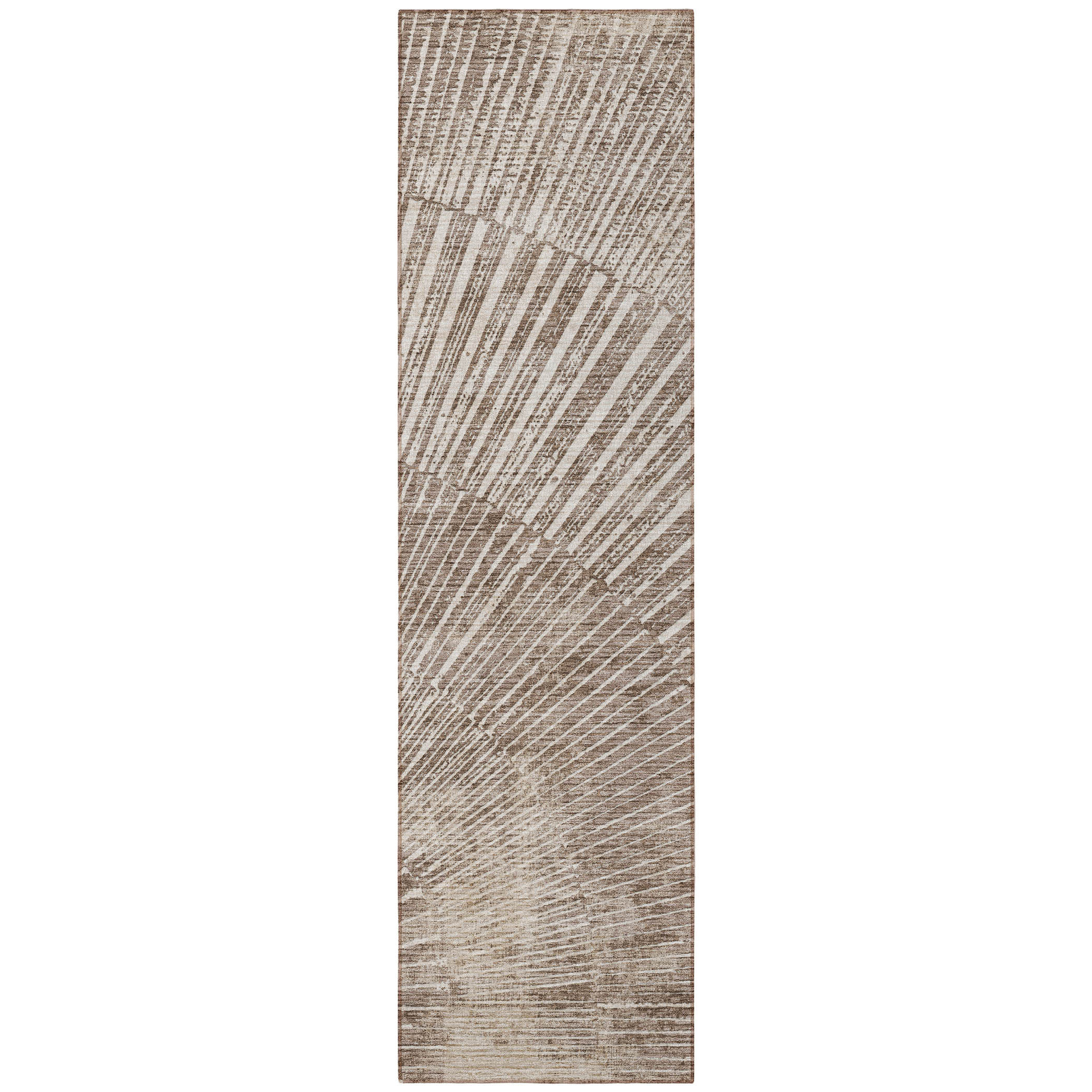 8' Runner Taupe and Ivory Abstract Washable Non Skid Indoor Outdoor Runner Rug - Image 6