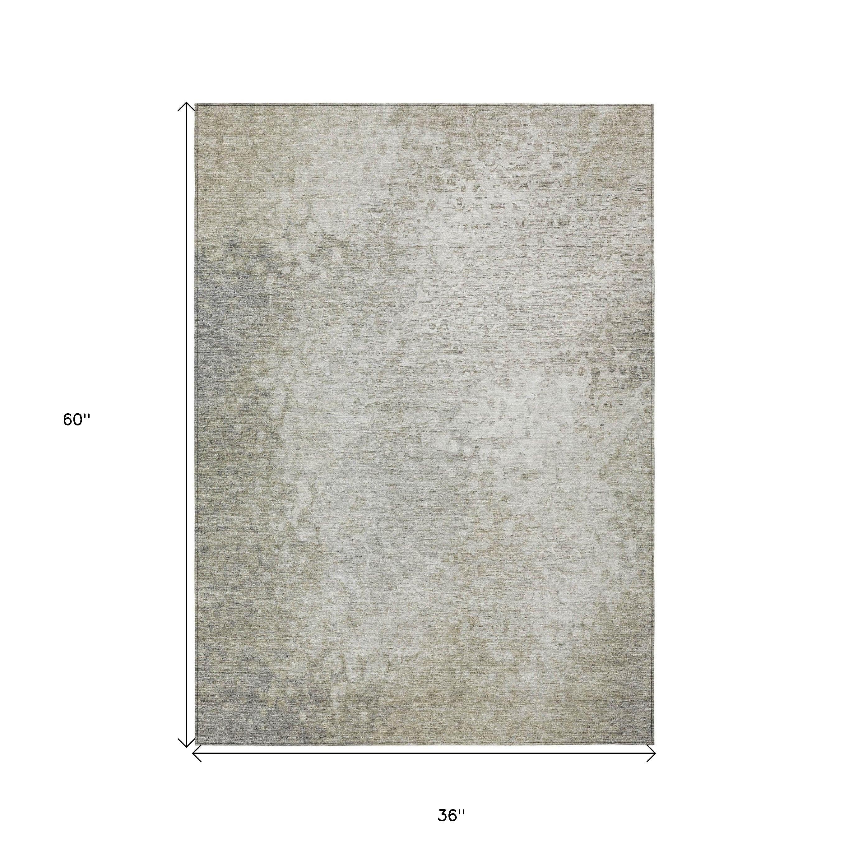 3' X 5' Beige Washable Non Skid Indoor Outdoor Area Rug - Image 4