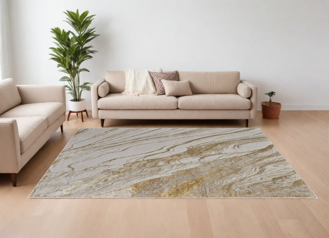 10' X 13' Ivory Brown and Gold Abstract Power Loom Area Rug - Image 3