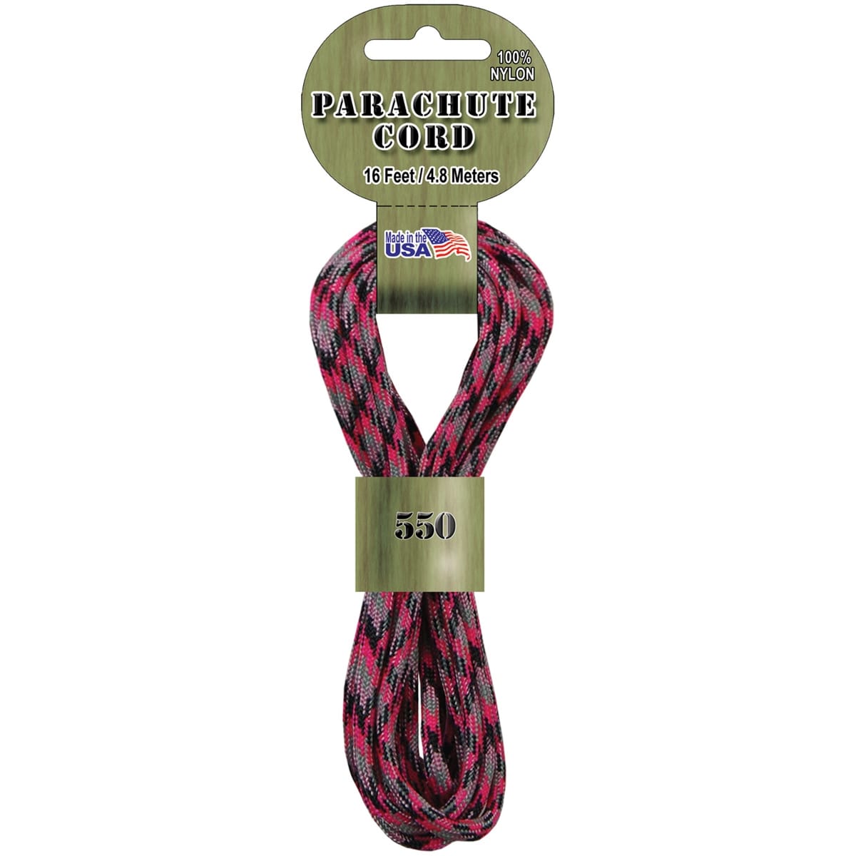 Pepperell Braiding Parachute Cord 4mmx16 Pink Camo