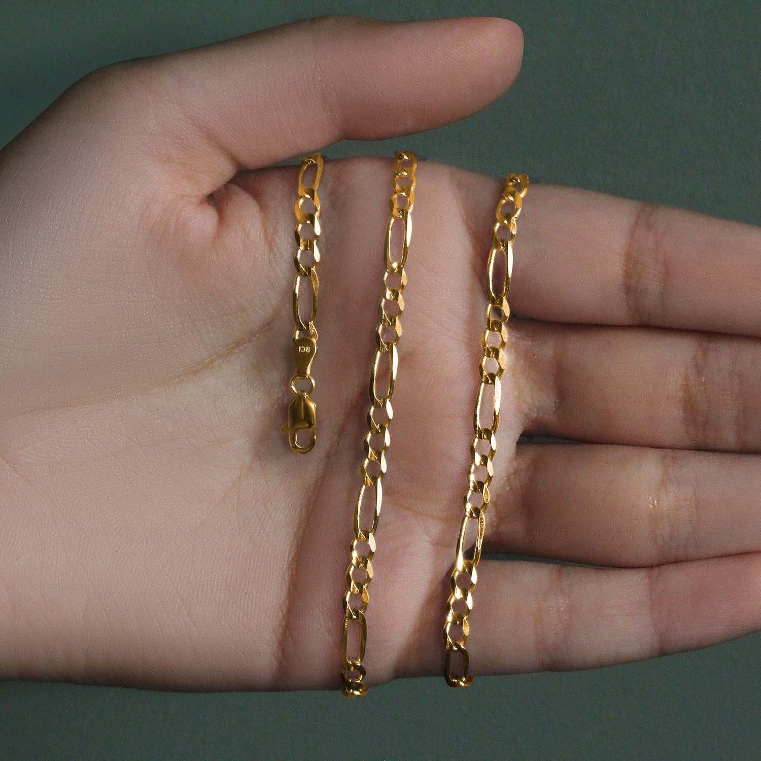 14k Yellow Gold Solid Figaro Chain (3.80 mm) - Image 3
