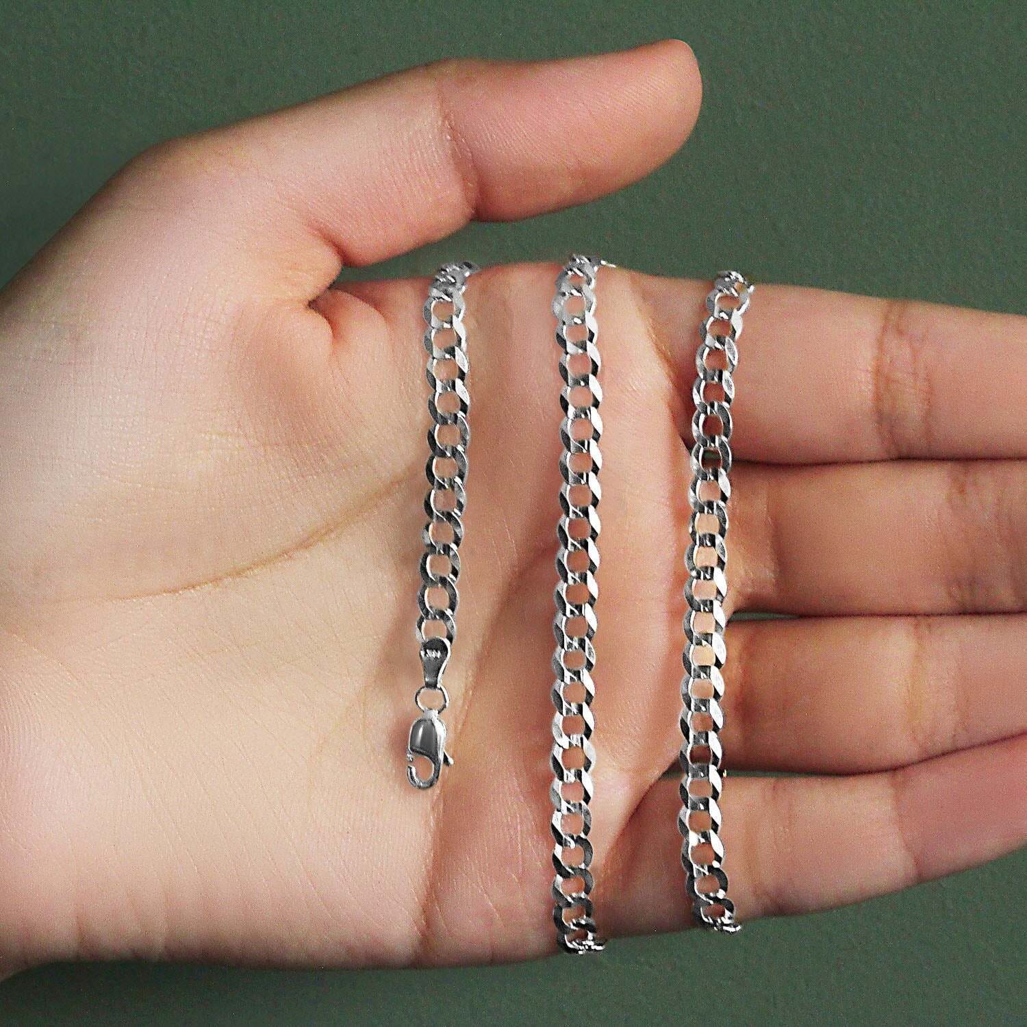 14k White Gold Solid Curb Chain (4.70 mm) - Image 4