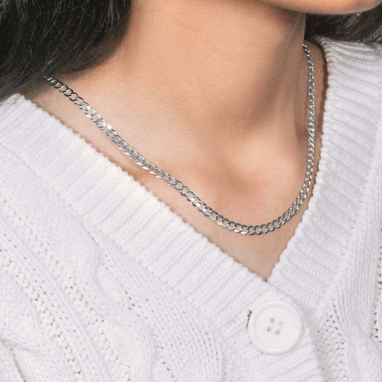 14k White Gold Solid Curb Chain (4.70 mm) - Image 6