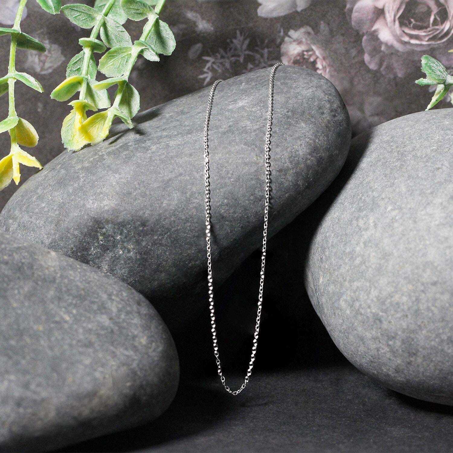 14k White Gold Diamond Cut Cable Link Chain (0.87 mm) - Image 3