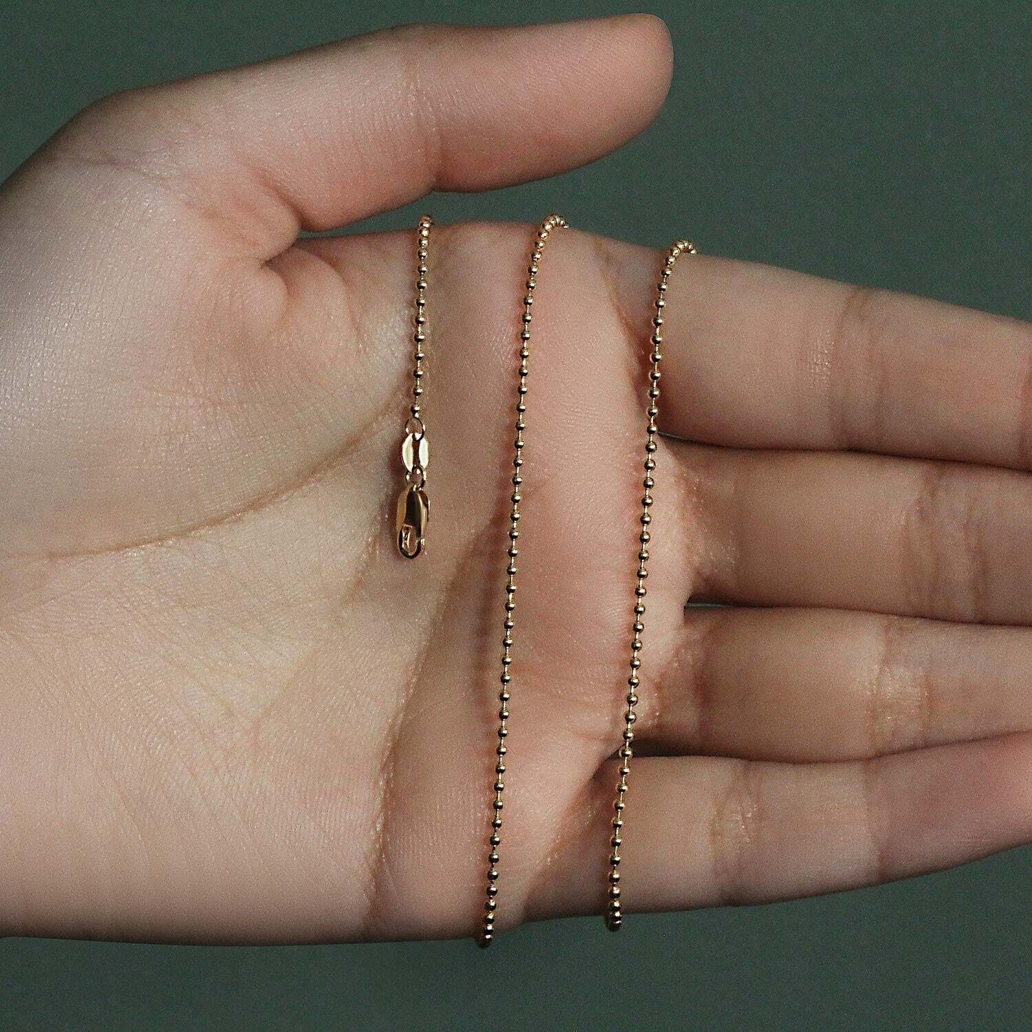 18k Yellow Gold Bead Chain 1.5mm (1.50 mm) - Image 6