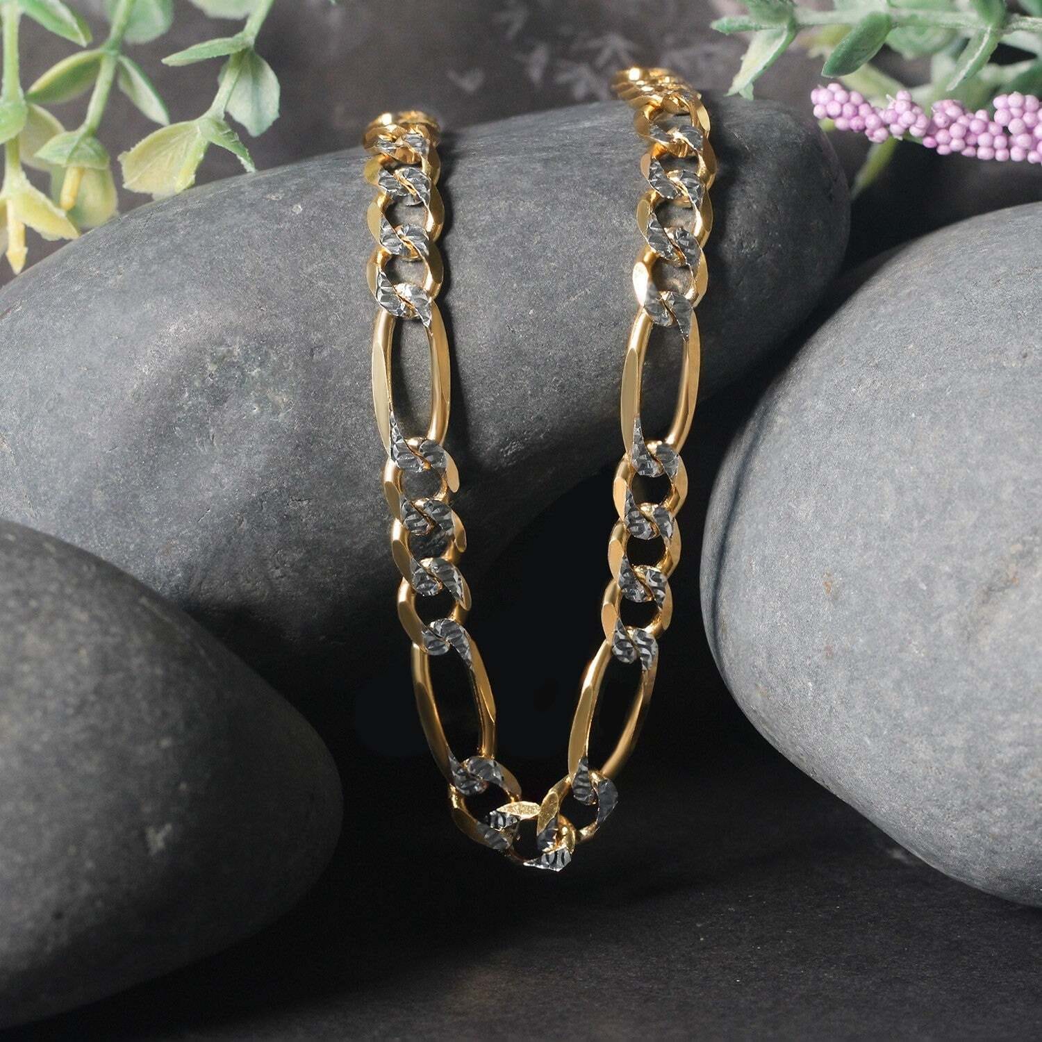 14K Yellow Gold Solid Pave Figaro Chain (7.00 mm) - Image 3