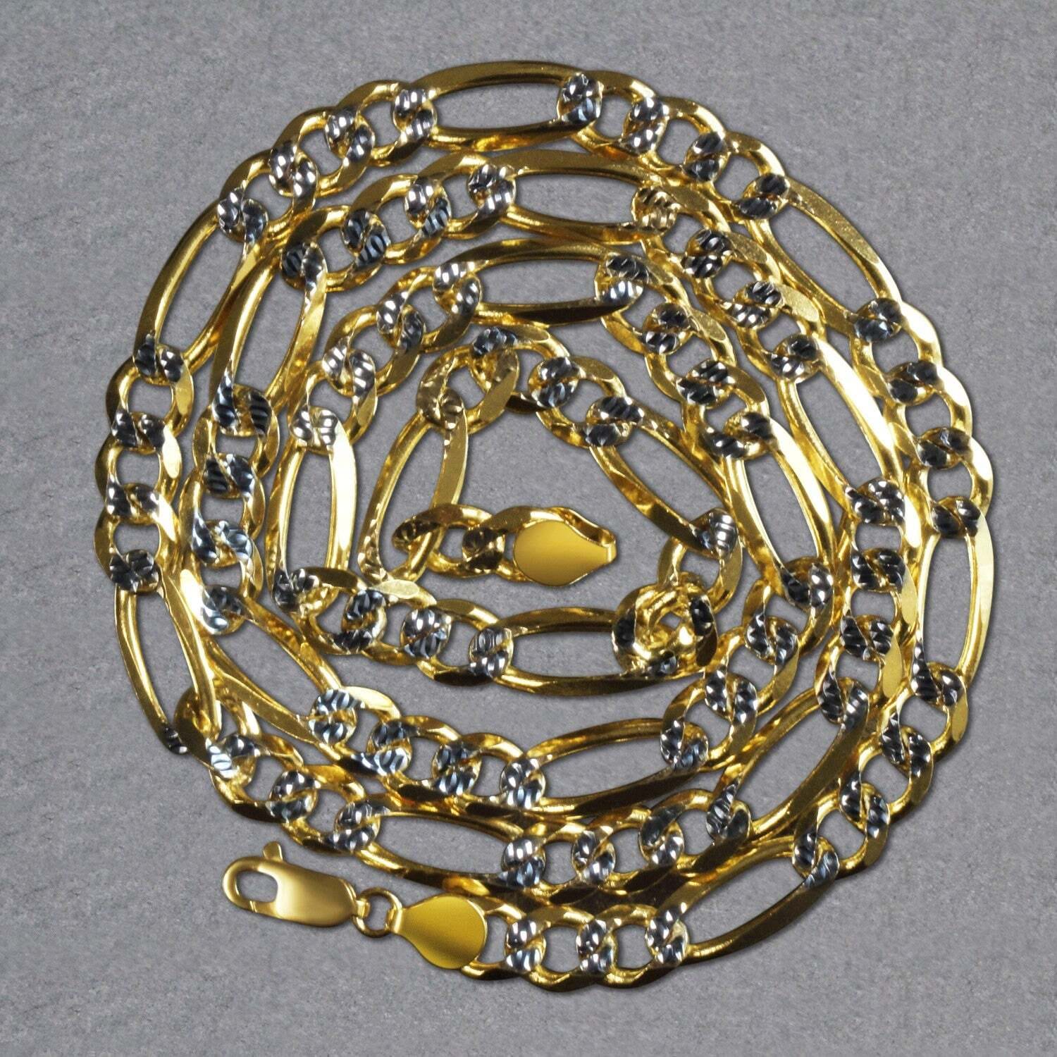 14K Yellow Gold Solid Pave Figaro Chain (7.00 mm) - Image 4