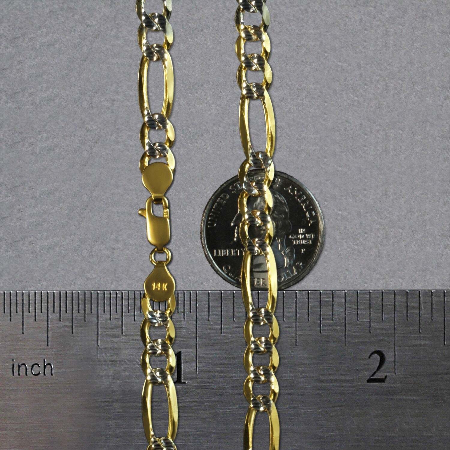 14K Yellow Gold Solid Pave Figaro Chain (7.00 mm) - Image 5