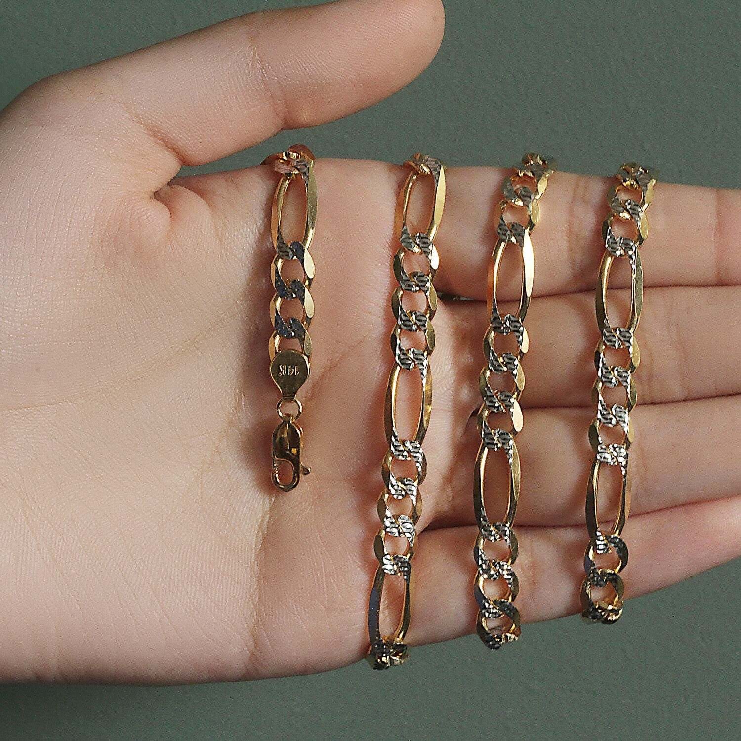 14K Yellow Gold Solid Pave Figaro Chain (7.00 mm) - Image 6