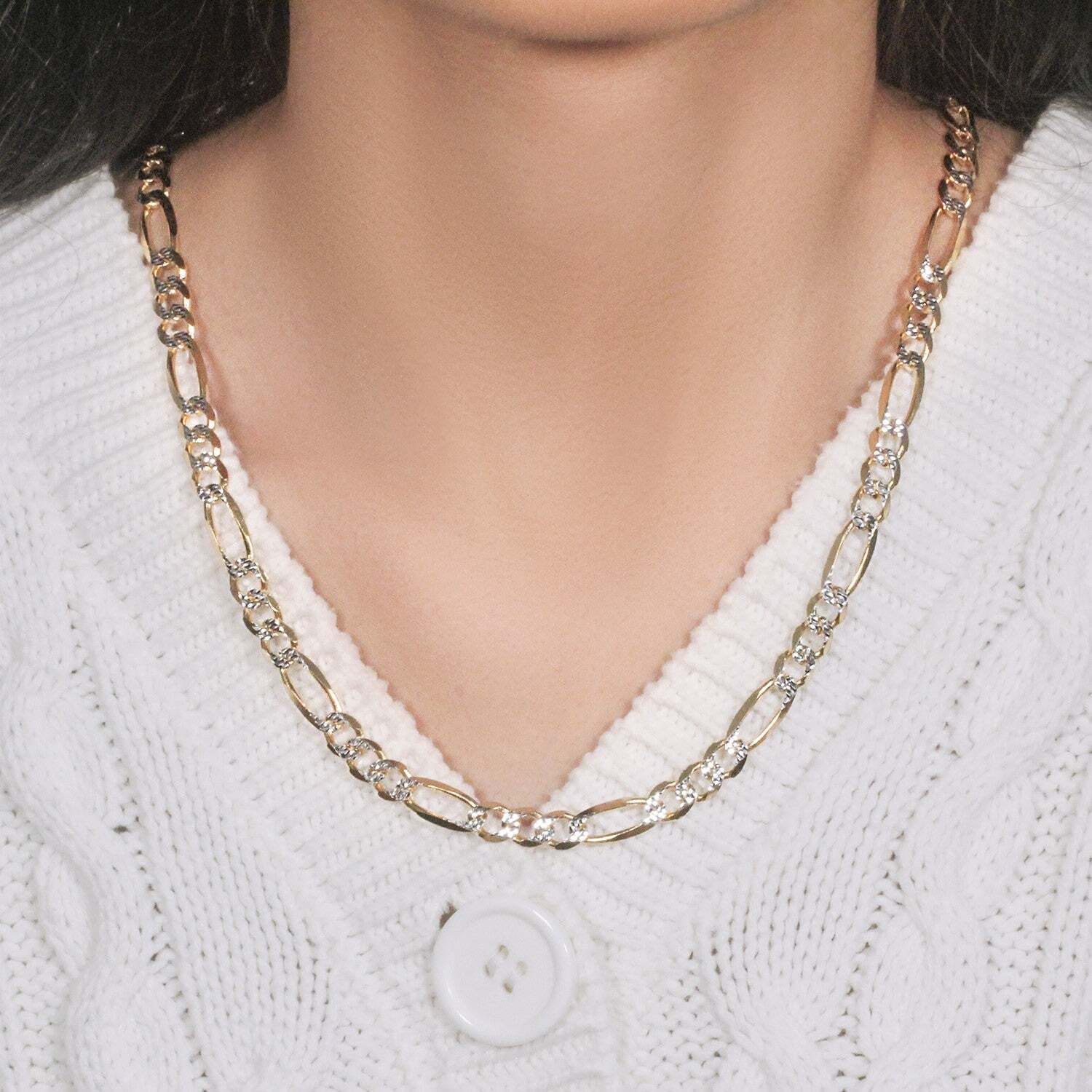 14K Yellow Gold Solid Pave Figaro Chain (7.00 mm) - Image 7