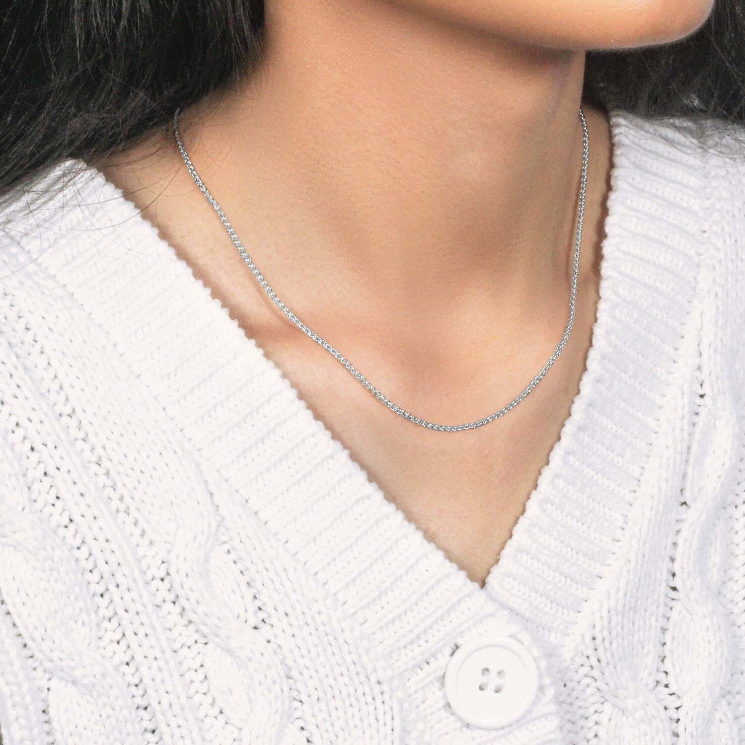 14k White Gold Round Wheat Chain (1.5 mm) - Image 4