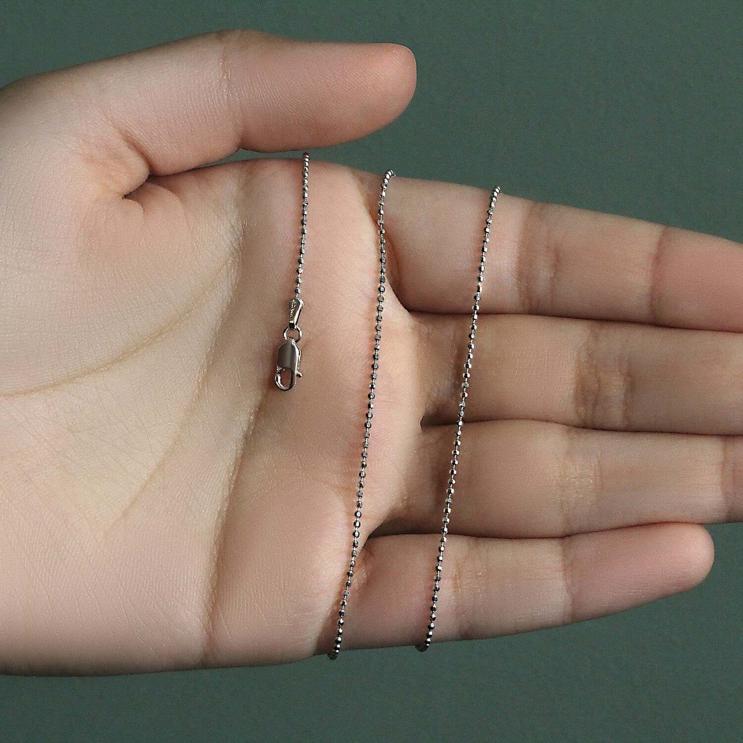 14k White Gold Diamond-Cut Bead Chain (1.10 mm) - Image 6