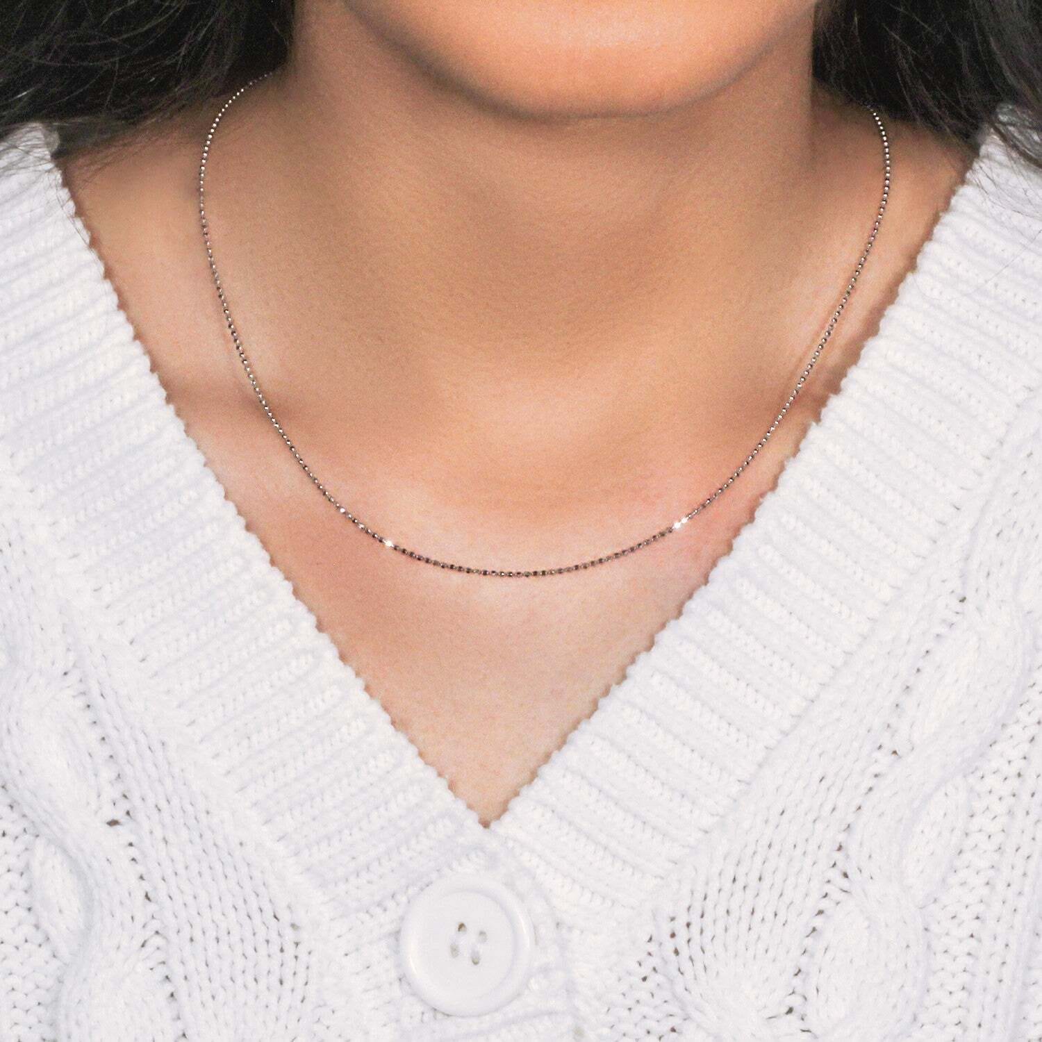 14k White Gold Diamond-Cut Bead Chain (1.10 mm) - Image 7