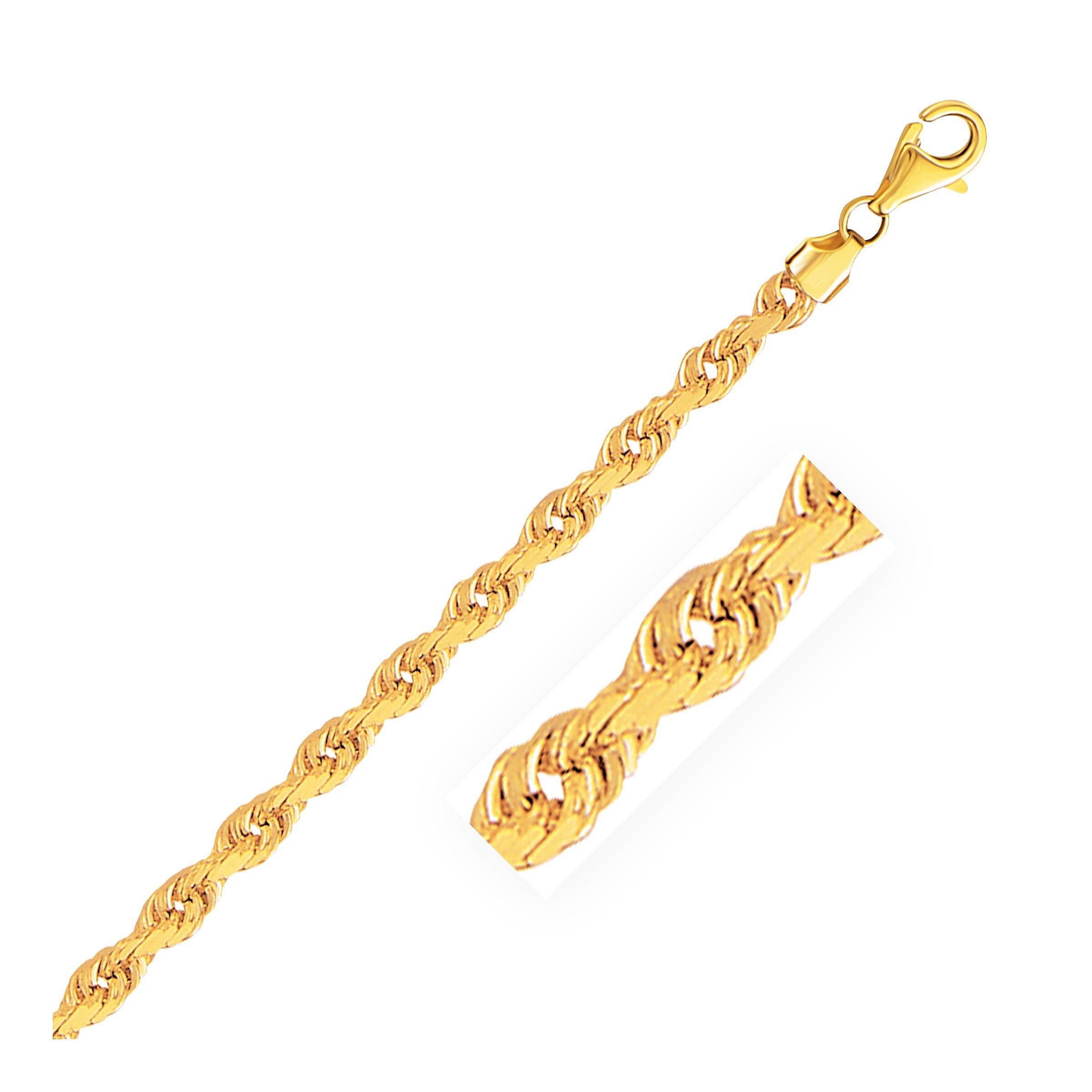 Size: 8” – 5.0mm 10k Yellow Gold Solid Diamond Cut Rope Bracelet