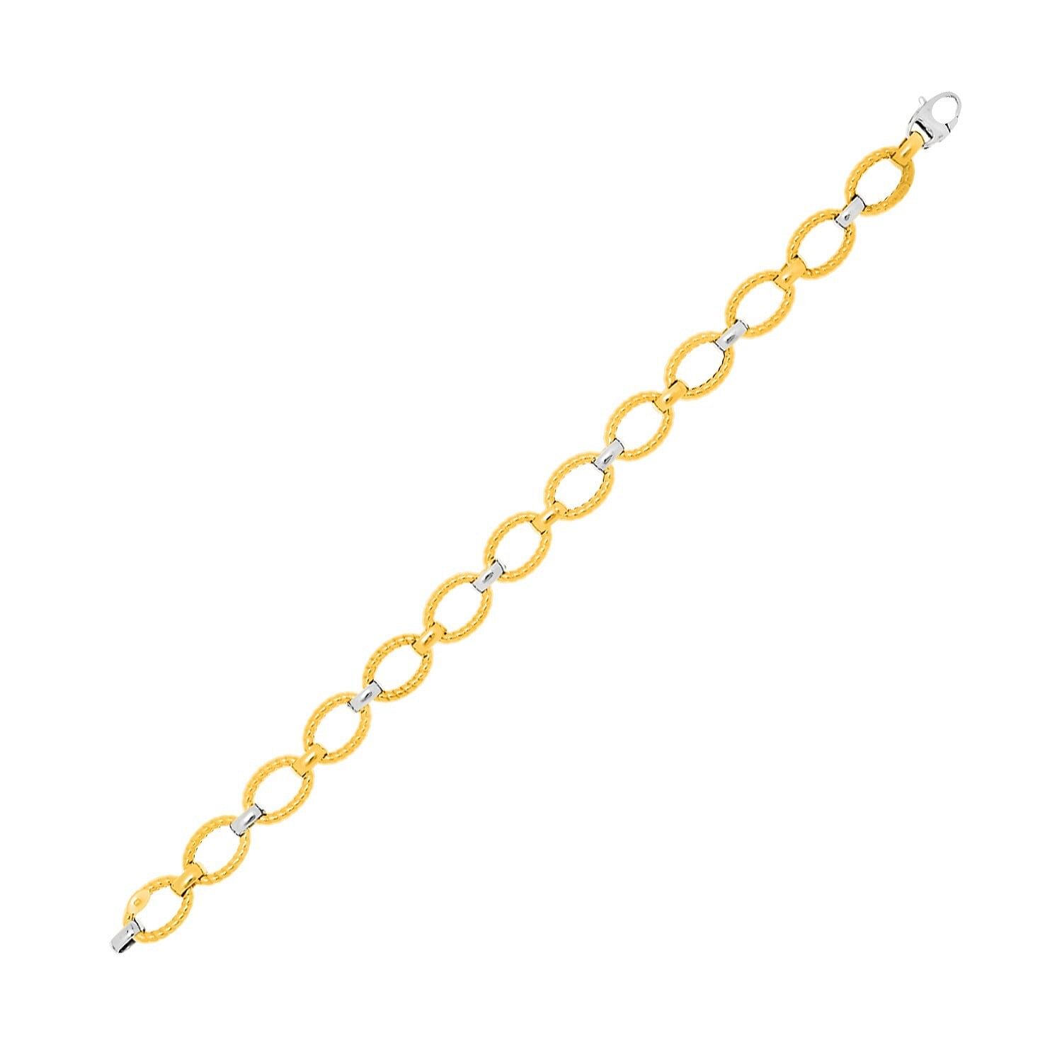 Size: 7.5” – 14k Two-Tone Gold Chain Bracelet with Textured Oval Links