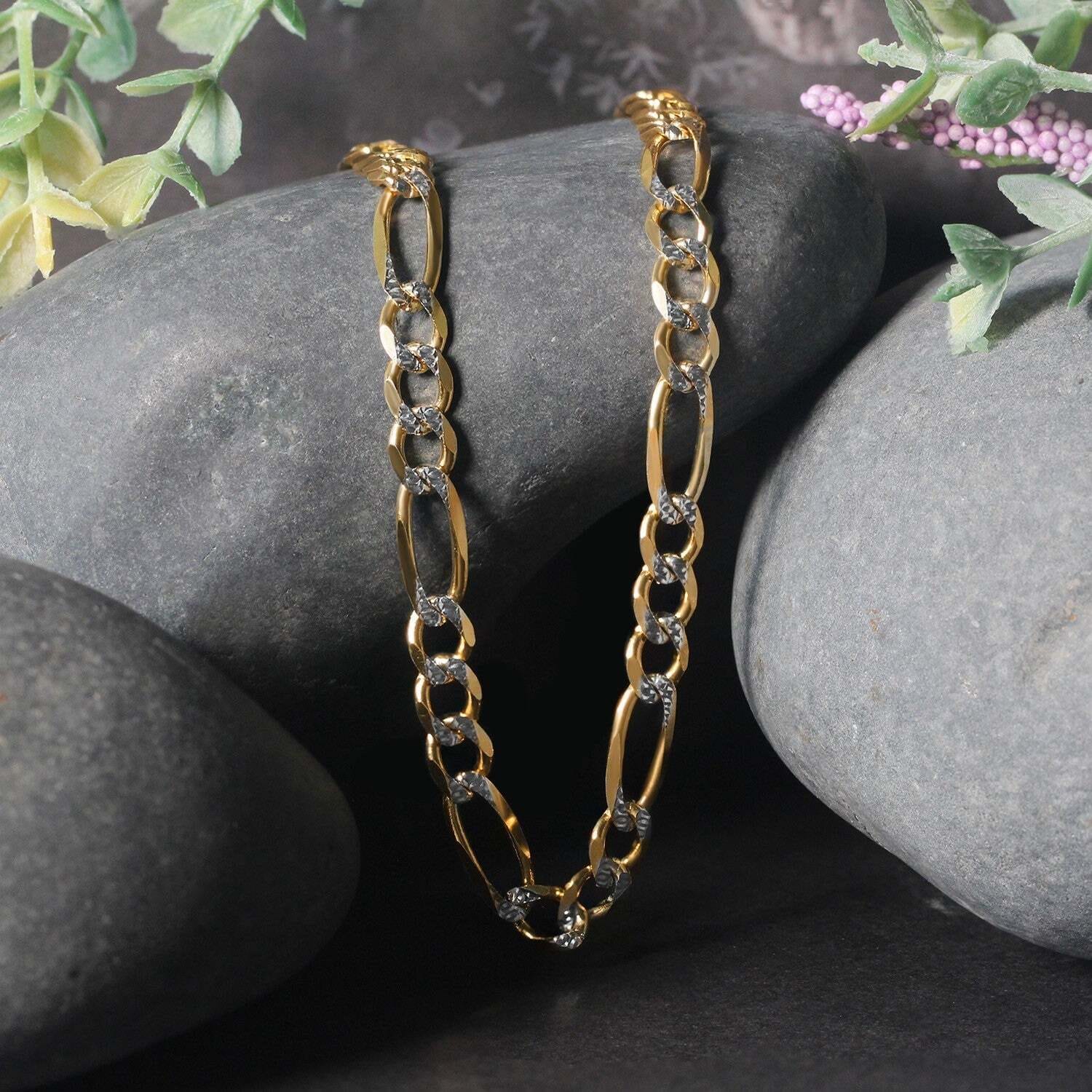 14K Yellow Gold Solid Pave Figaro Chain (5.90 mm) - Image 2