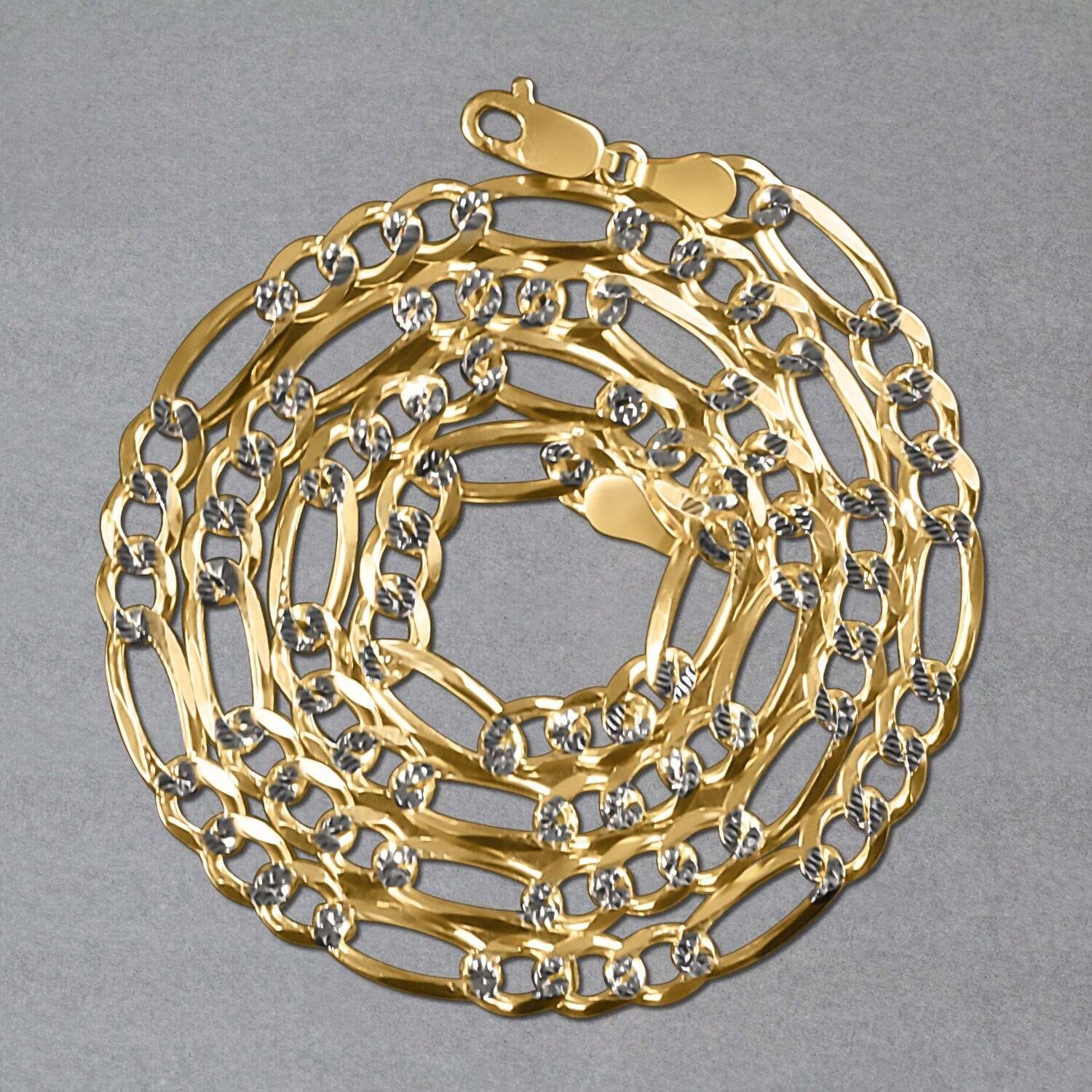 14K Yellow Gold Solid Pave Figaro Chain (5.90 mm) - Image 3