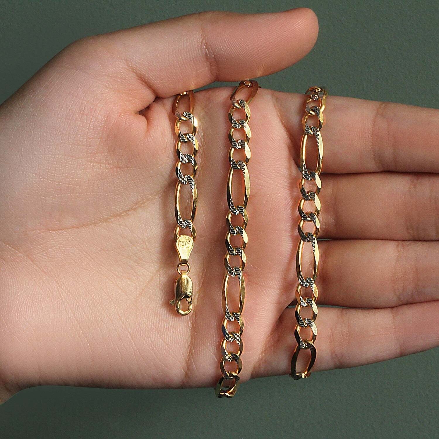 14K Yellow Gold Solid Pave Figaro Chain (5.90 mm) - Image 5
