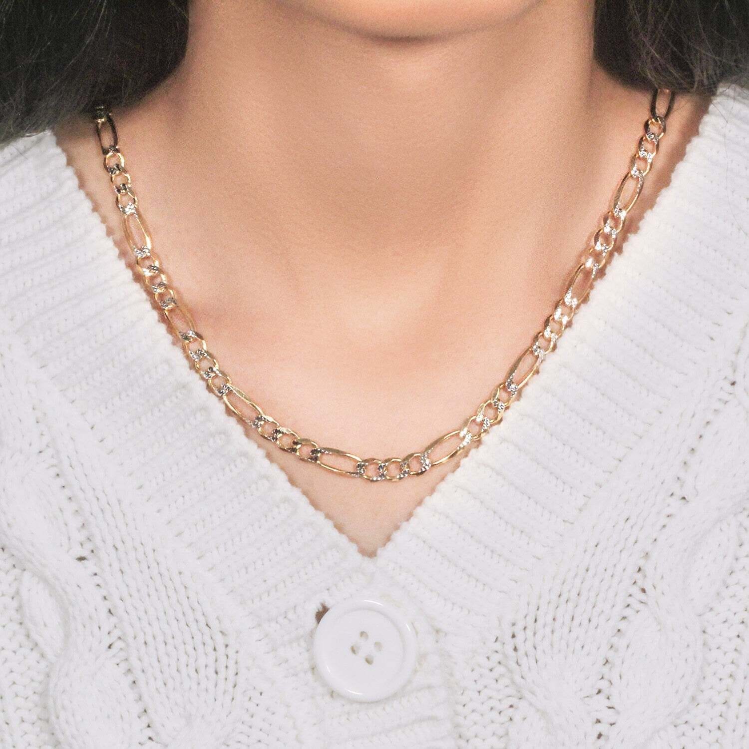 14K Yellow Gold Solid Pave Figaro Chain (5.90 mm) - Image 6
