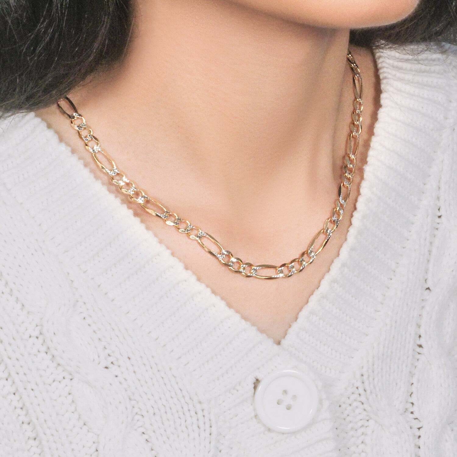 14K Yellow Gold Solid Pave Figaro Chain (5.90 mm) - Image 7