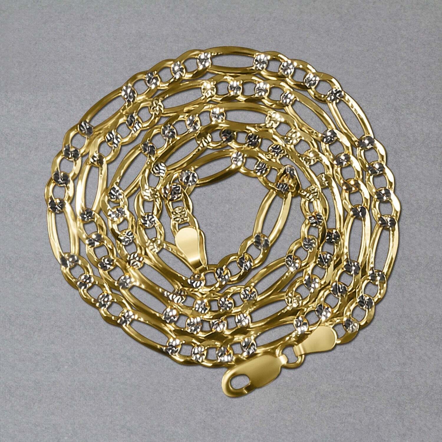 14K Yellow Gold Solid Pave Figaro Chain (3.80 mm) - Image 2