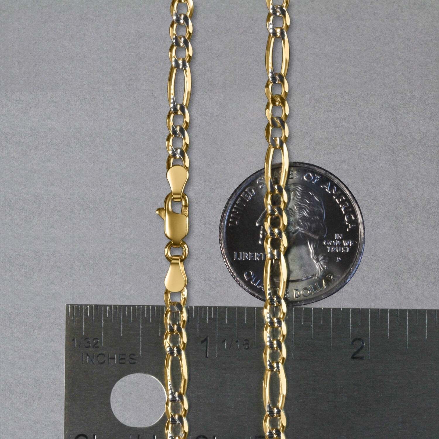 14K Yellow Gold Solid Pave Figaro Chain (3.80 mm) - Image 3