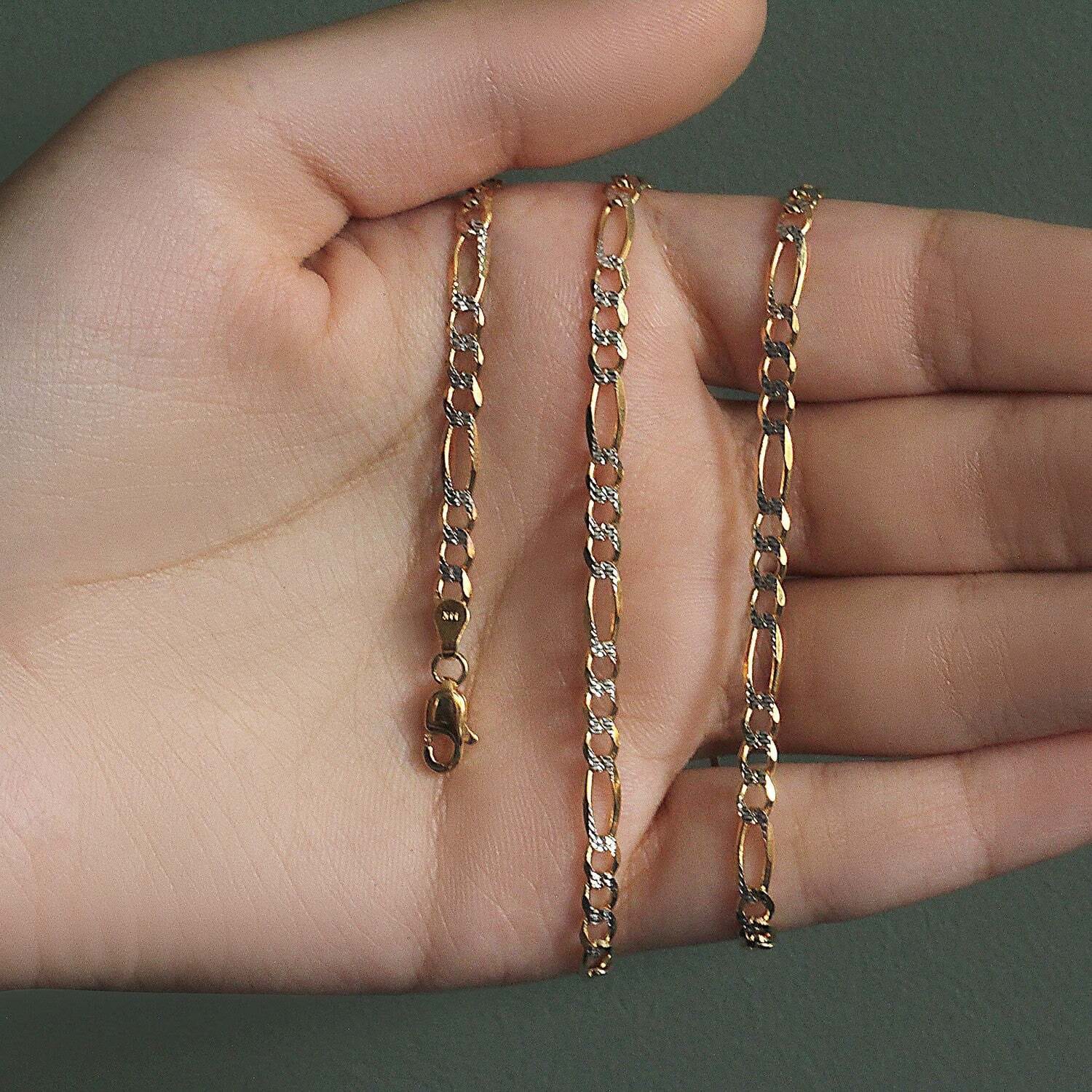 14K Yellow Gold Solid Pave Figaro Chain (3.80 mm) - Image 4