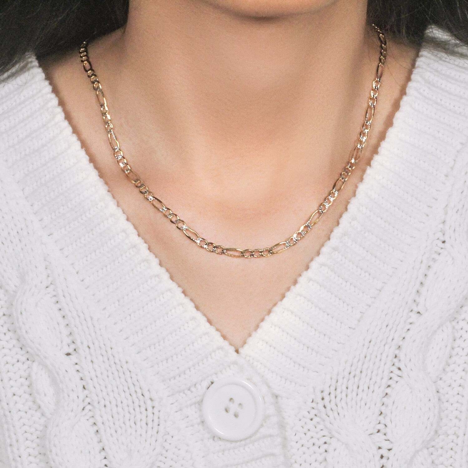 14K Yellow Gold Solid Pave Figaro Chain (3.80 mm) - Image 5