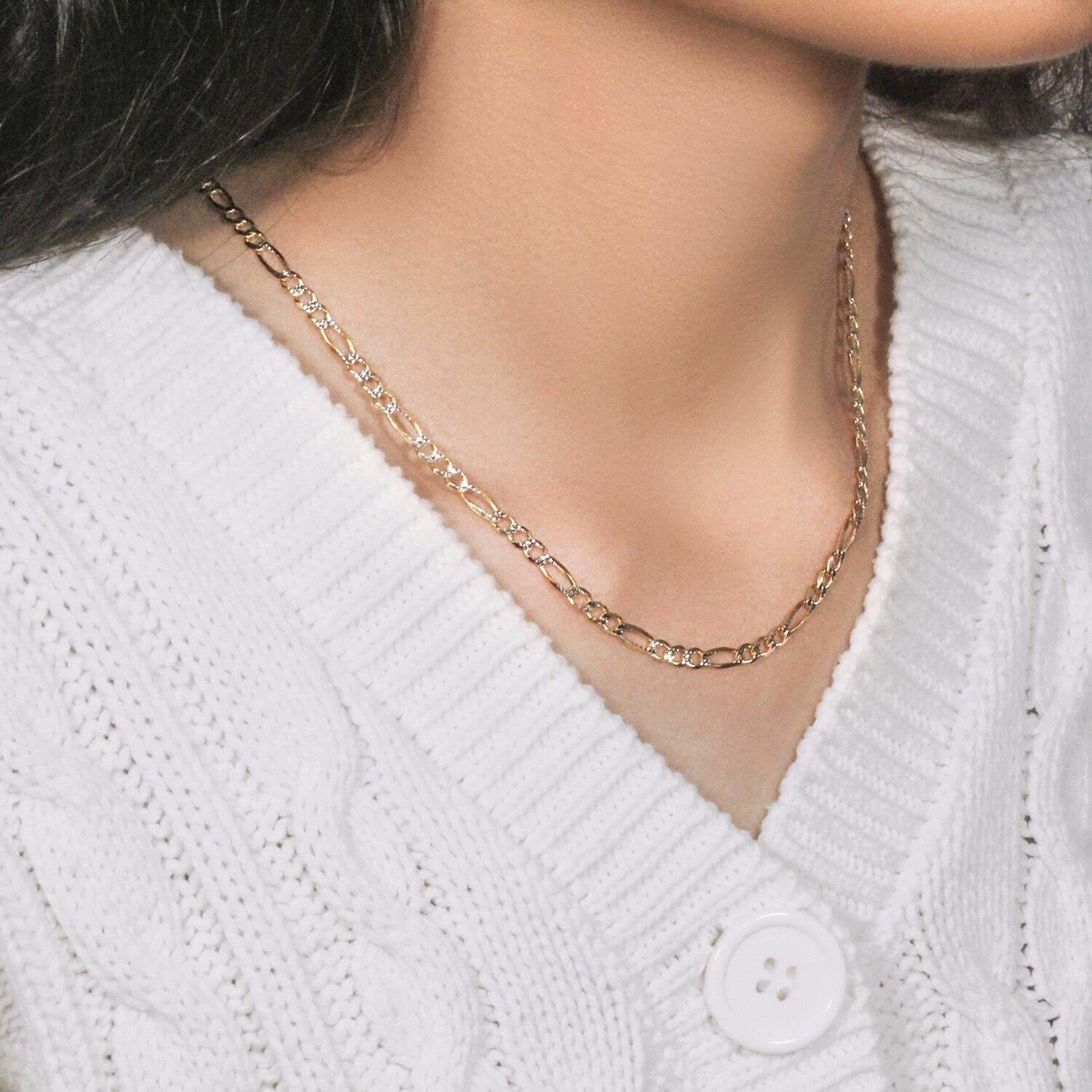 14K Yellow Gold Solid Pave Figaro Chain (3.80 mm) - Image 6