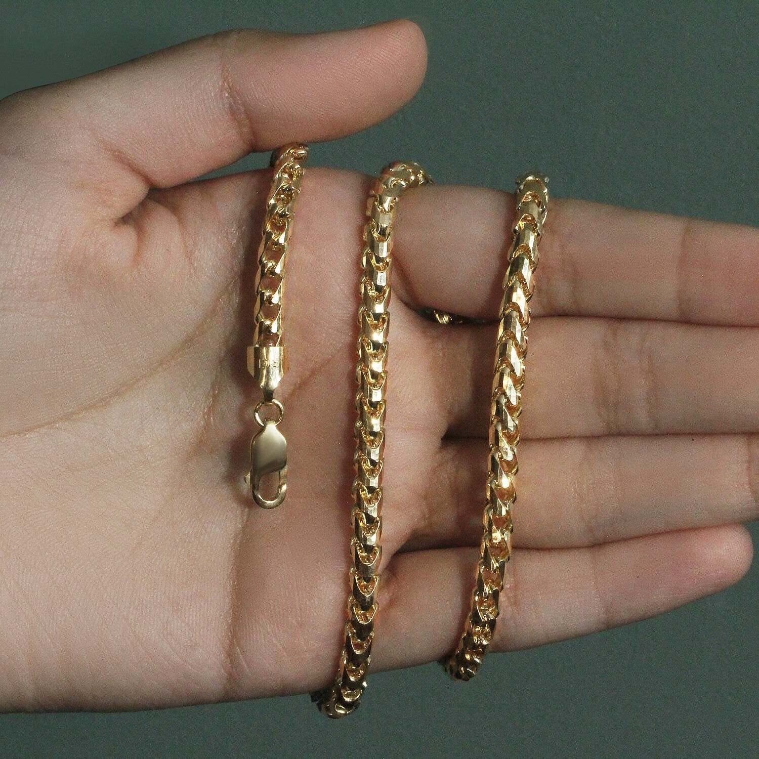 14k Yellow Solid Gold Diamond Cut Round Franco Chain (4.60 mm) - Image 5