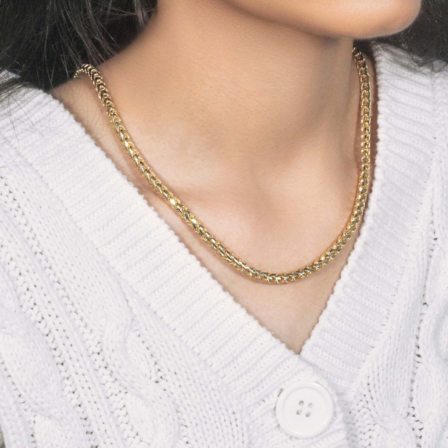 14k Yellow Solid Gold Diamond Cut Round Franco Chain (4.60 mm) - Image 7