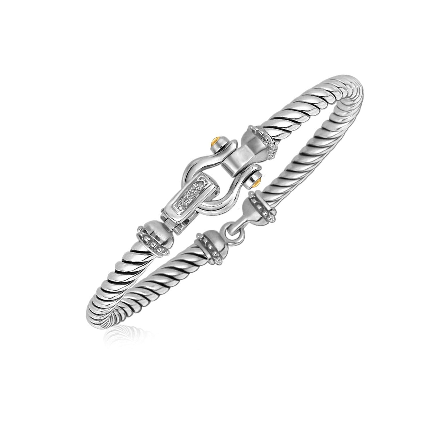 Italian Cable Bracelet Diamond Accents 18k Yellow Gold Sterl