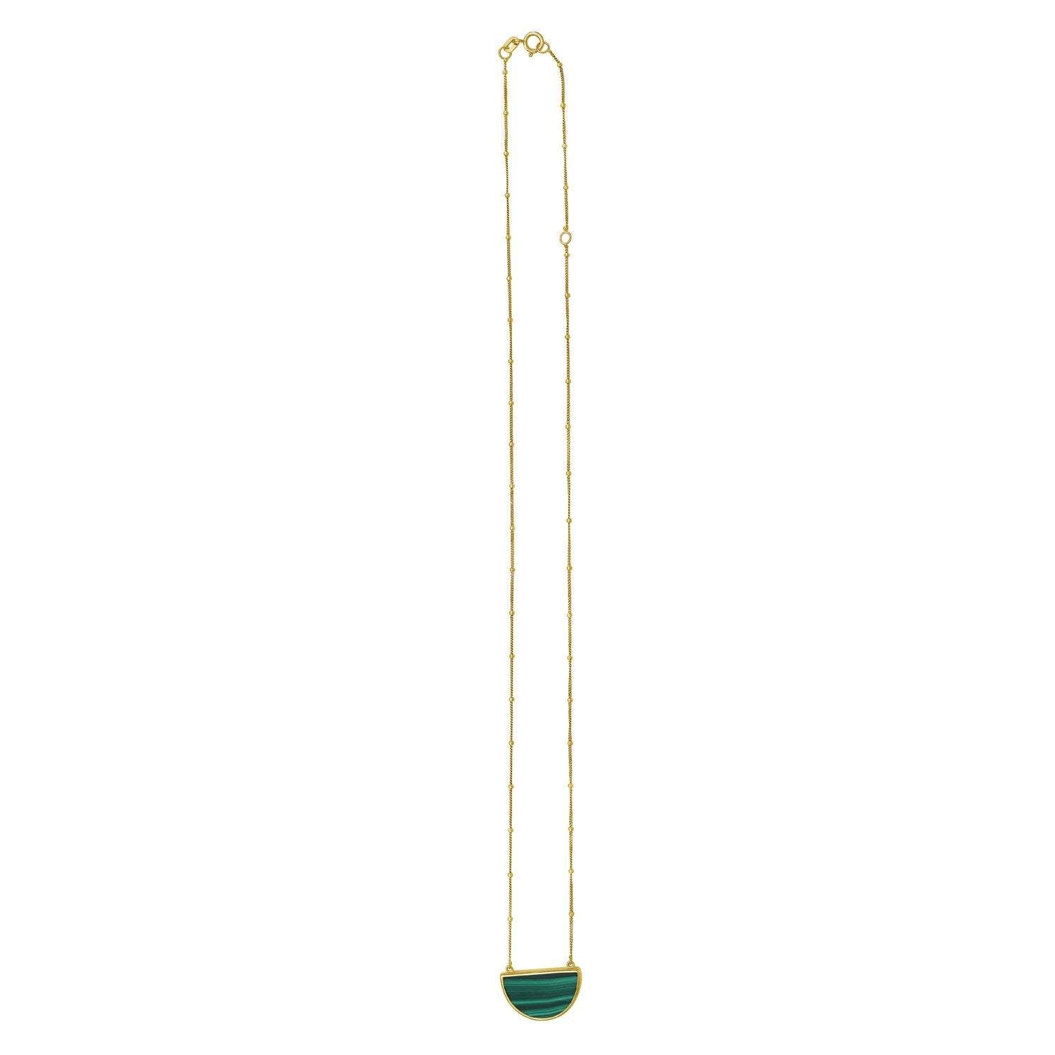 Malachite Geometric Half Moon Necklace in 14K Yellow Gold - Image 2
