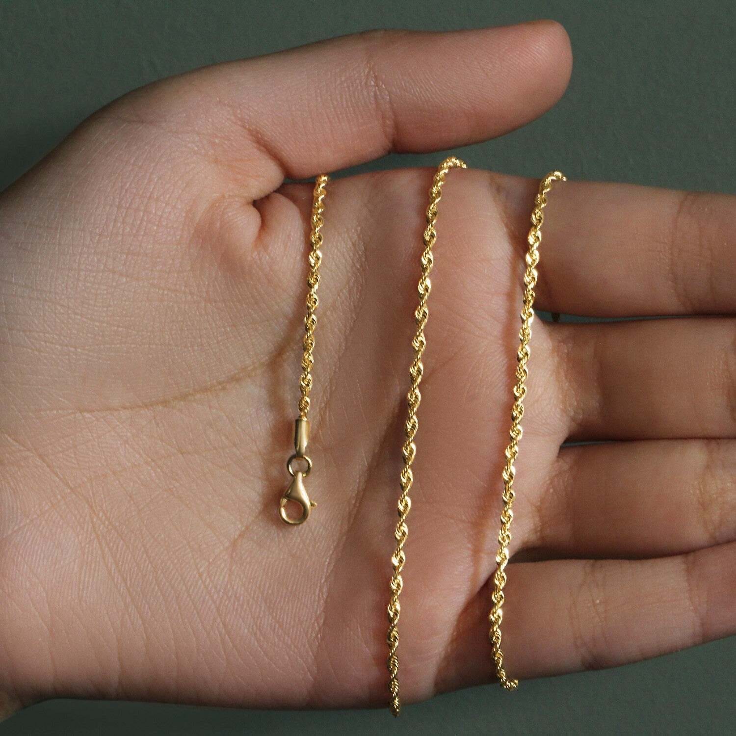 14k Yellow Gold Solid Diamond Cut Rope Chain (1.80 mm) - Image 3