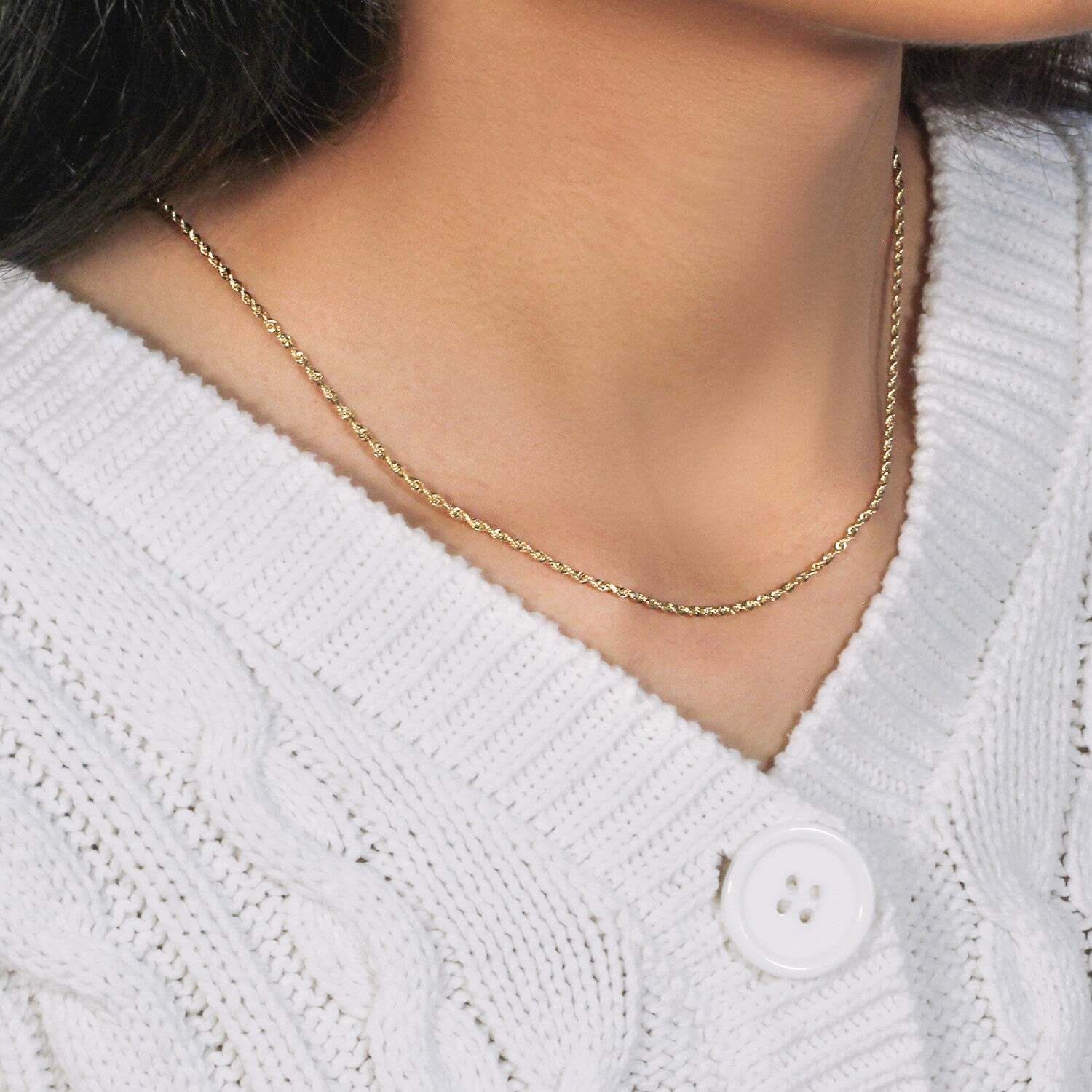 14k Yellow Gold Solid Diamond Cut Rope Chain (1.80 mm) - Image 5