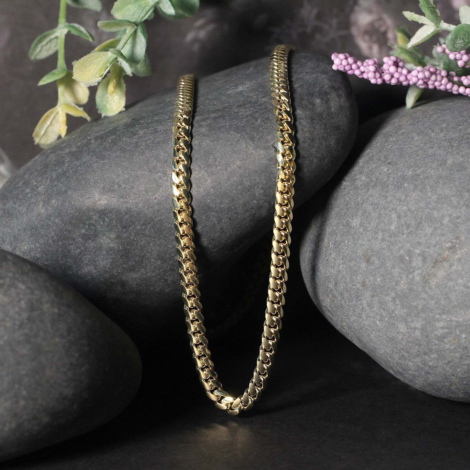 3.9mm 10k Yellow Gold Classic Miami Cuban Solid Chain - Image 2
