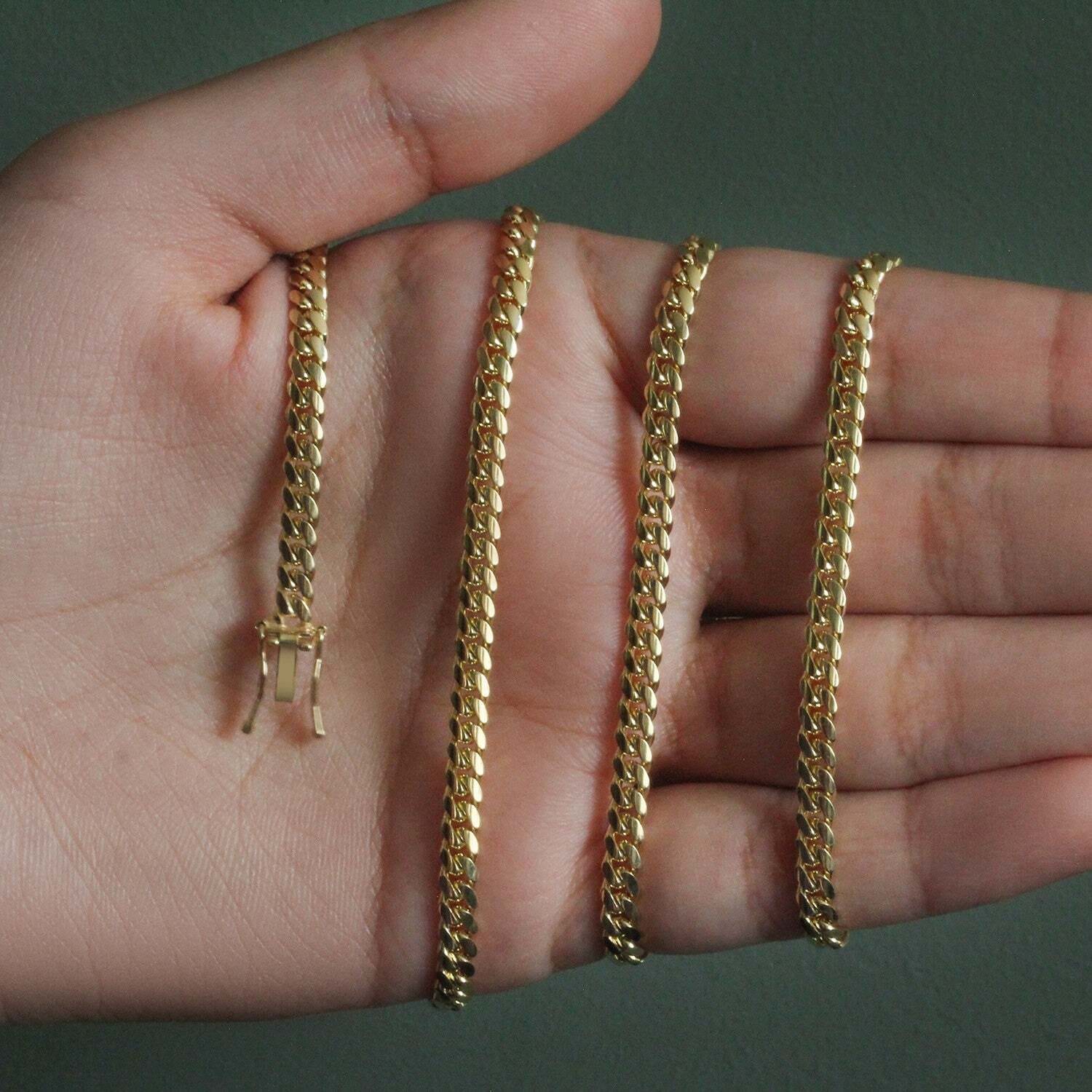 3.9mm 10k Yellow Gold Classic Miami Cuban Solid Chain - Image 4