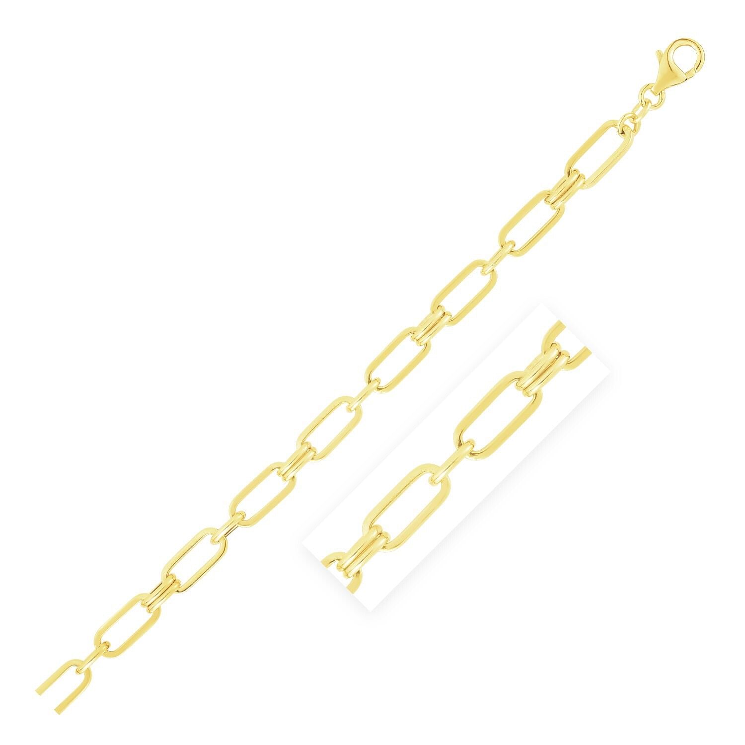 Size: 7.5” – 14k Yellow Gold High Polish Paperclip Rondel Link Chain Bracelet