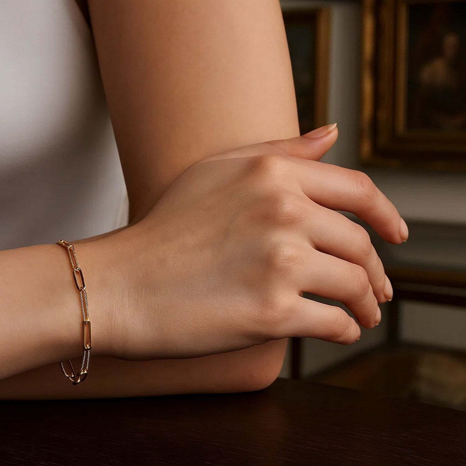 14k Yellow Gold High Polish Alternating Bead Paperclip Bracelet (3.50 mm)