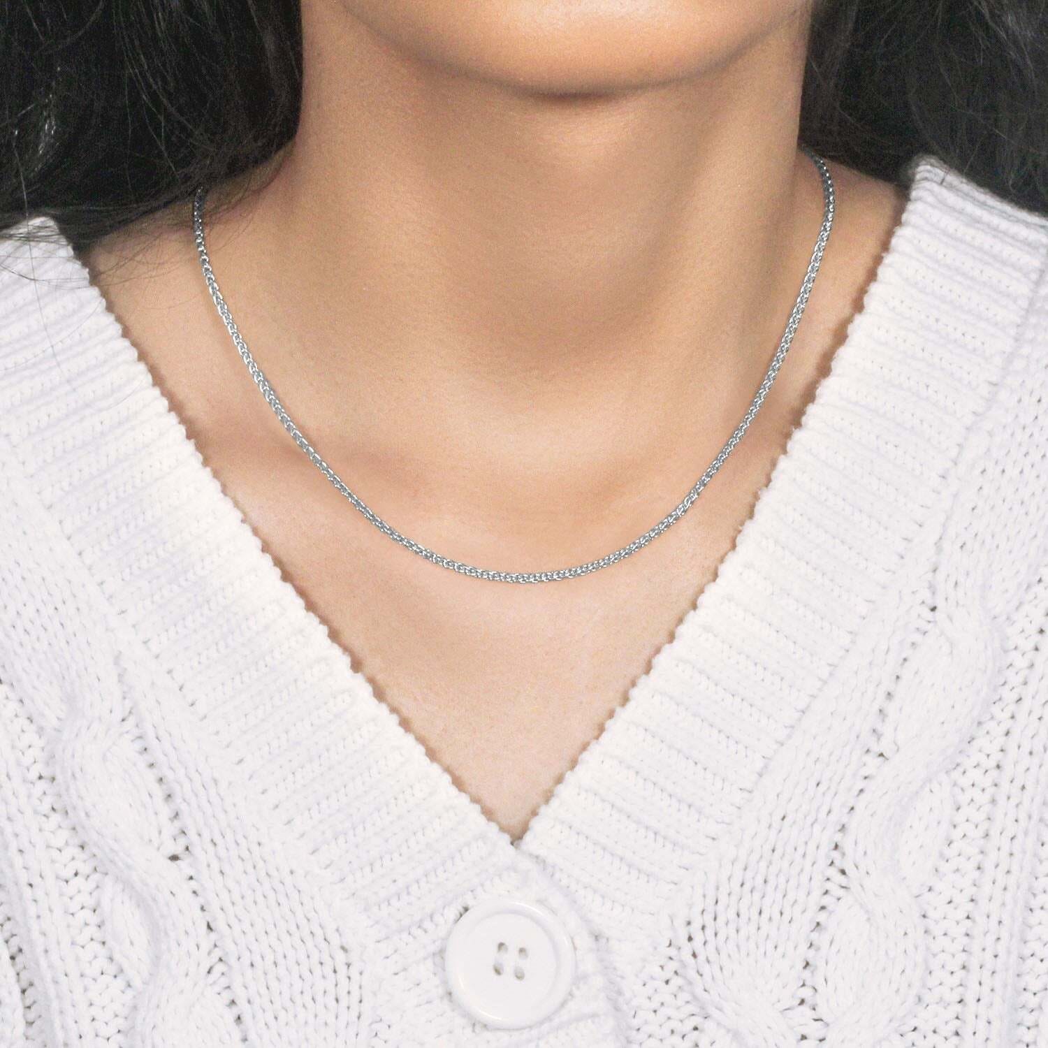 14k White Gold Round Wheat Chain (2.1 mm) - Image 5