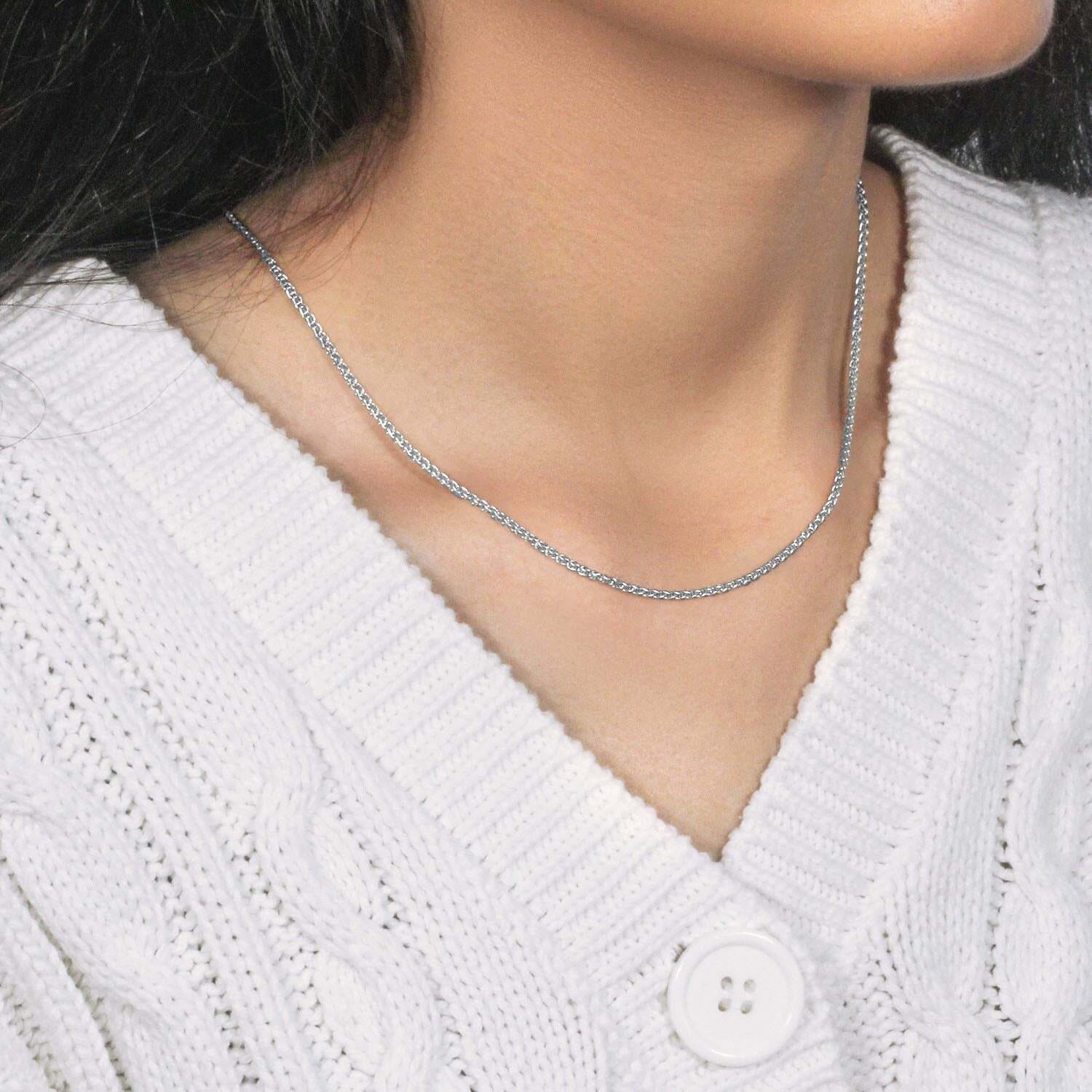 14k White Gold Round Wheat Chain (2.1 mm) - Image 6