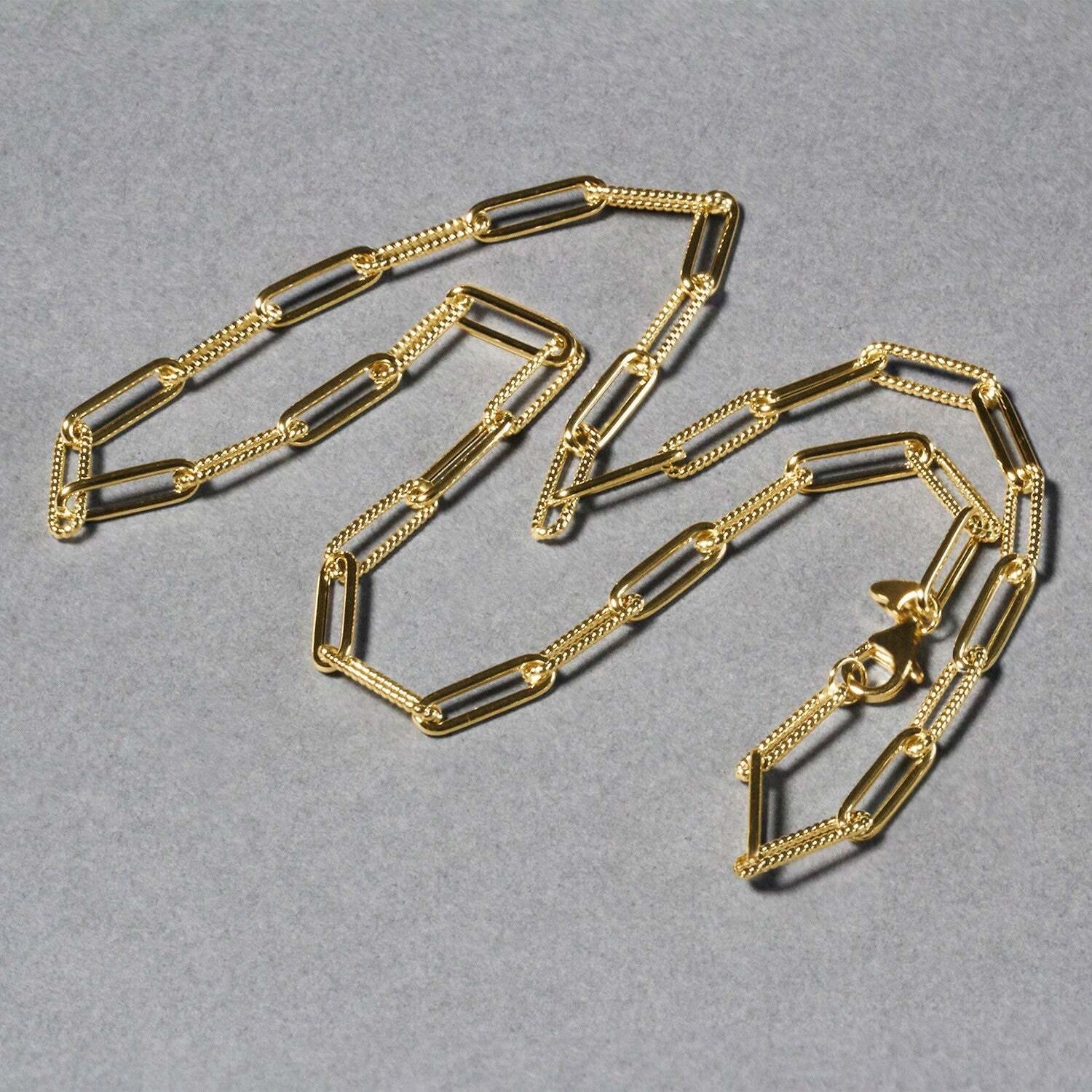 14k Yellow Gold Textured Paperclip Chain (3.5 mm) - Image 2