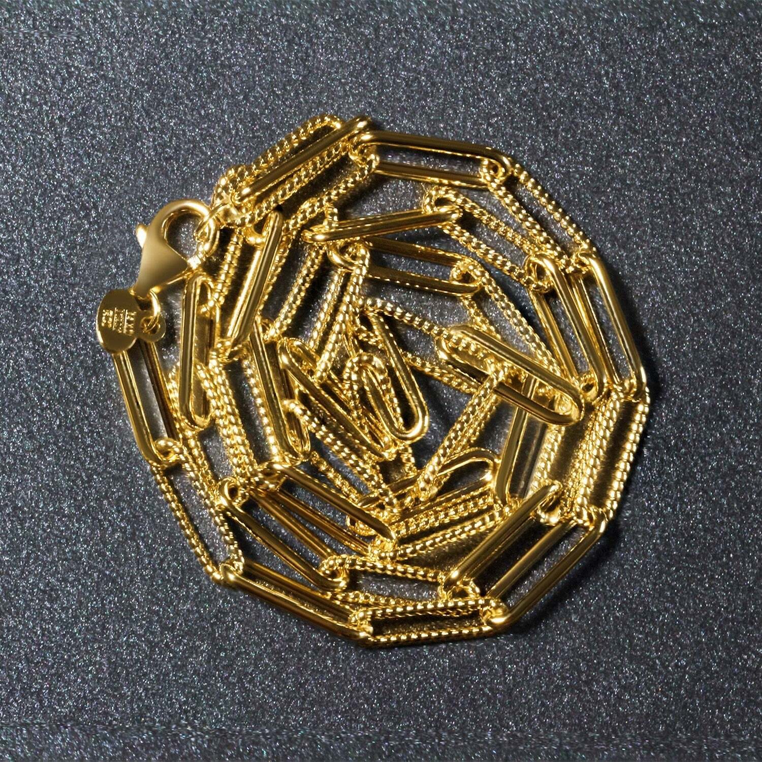14k Yellow Gold Textured Paperclip Chain (3.5 mm) - Image 3