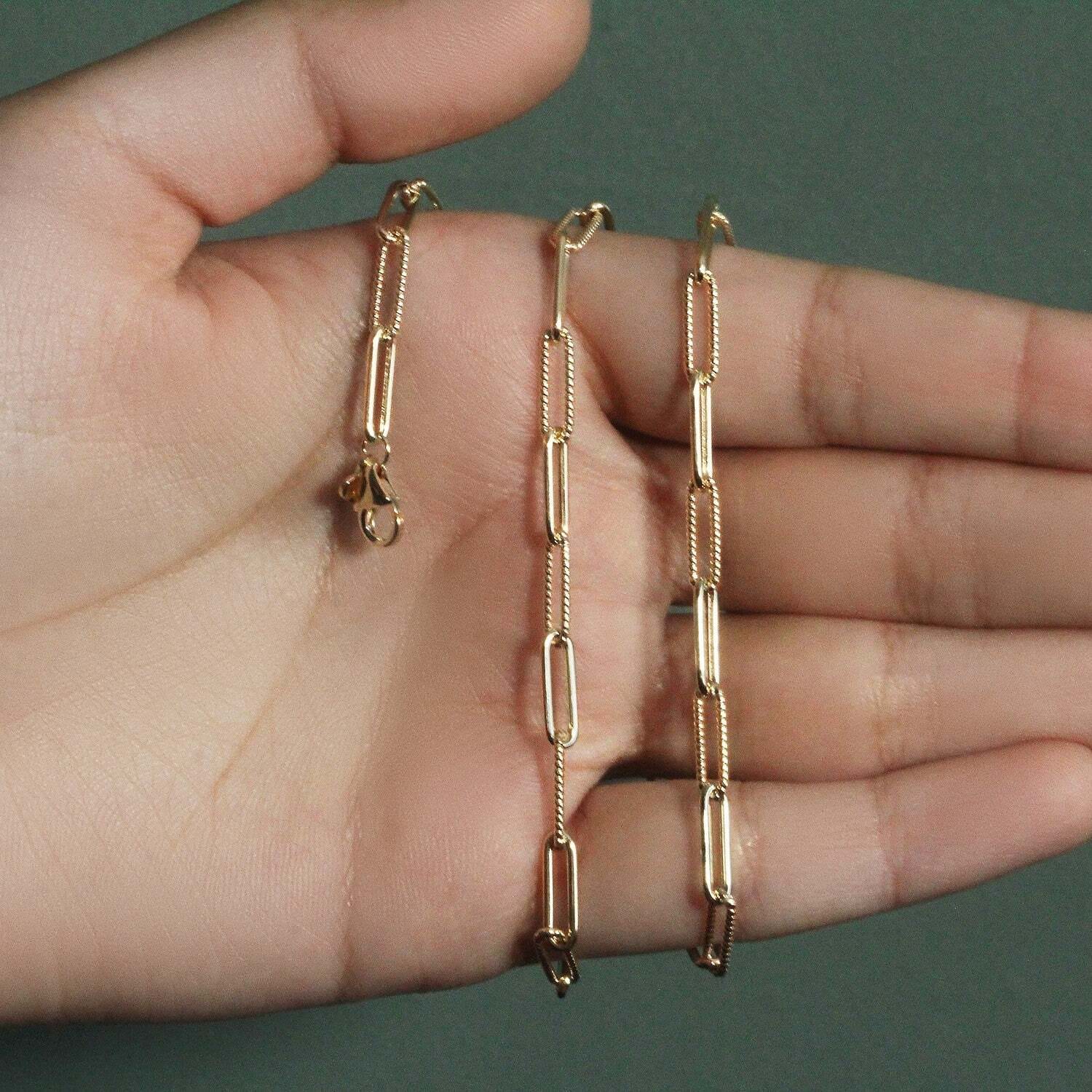 14k Yellow Gold Textured Paperclip Chain (3.5 mm) - Image 5
