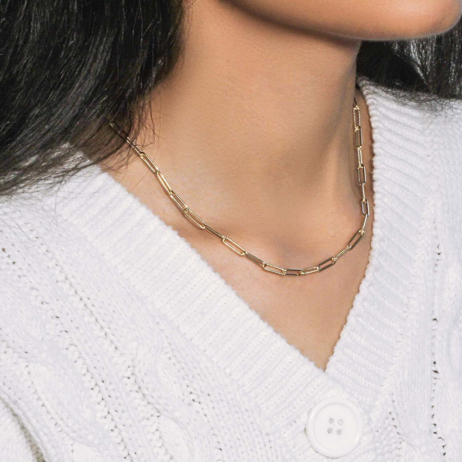 14k Yellow Gold Textured Paperclip Chain (3.5 mm) - Image 7
