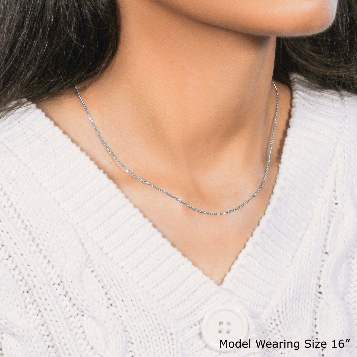 14k White Gold Diamond Cut Cable Link Chain (1.10 mm) - Image 5