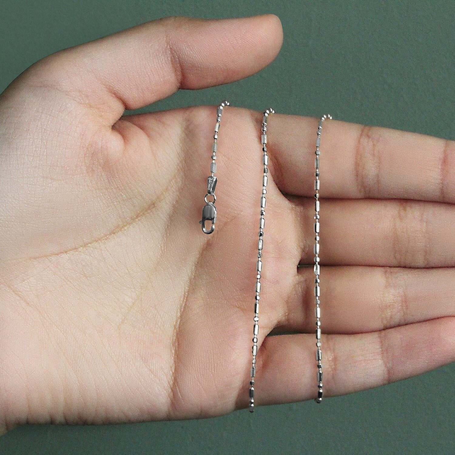 14k White Gold Diamond-Cut Alternating Bead Chain (1.30 mm) - Image 5