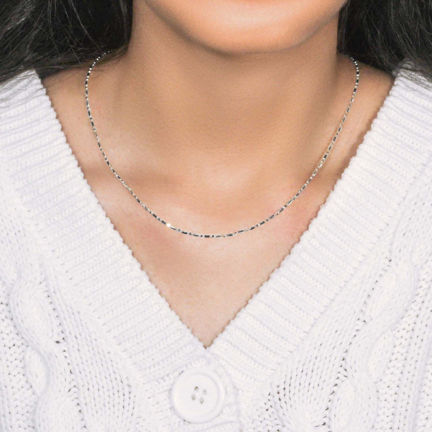 14k White Gold Diamond-Cut Alternating Bead Chain (1.30 mm) - Image 6