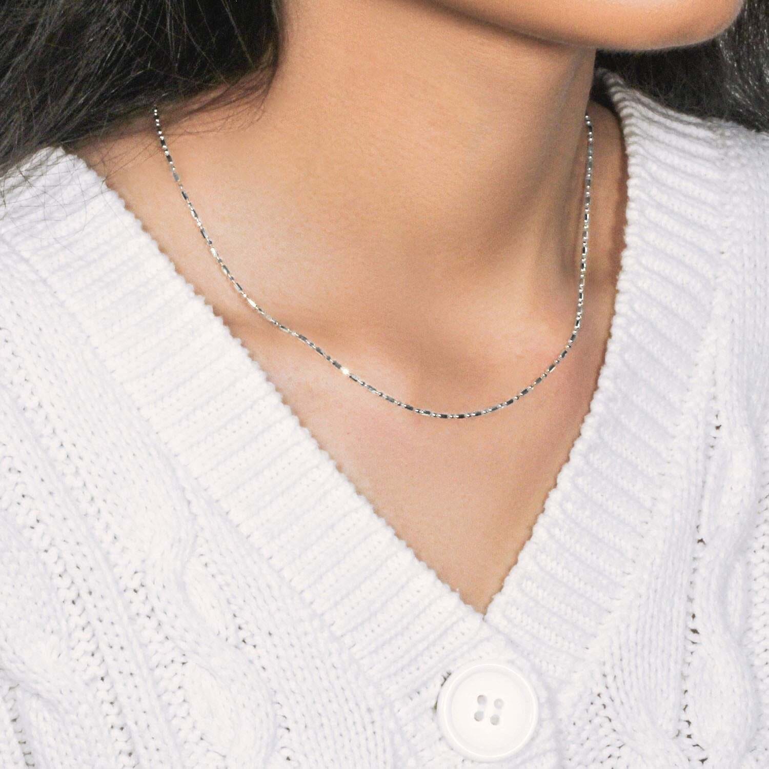 14k White Gold Diamond-Cut Alternating Bead Chain (1.30 mm) - Image 7